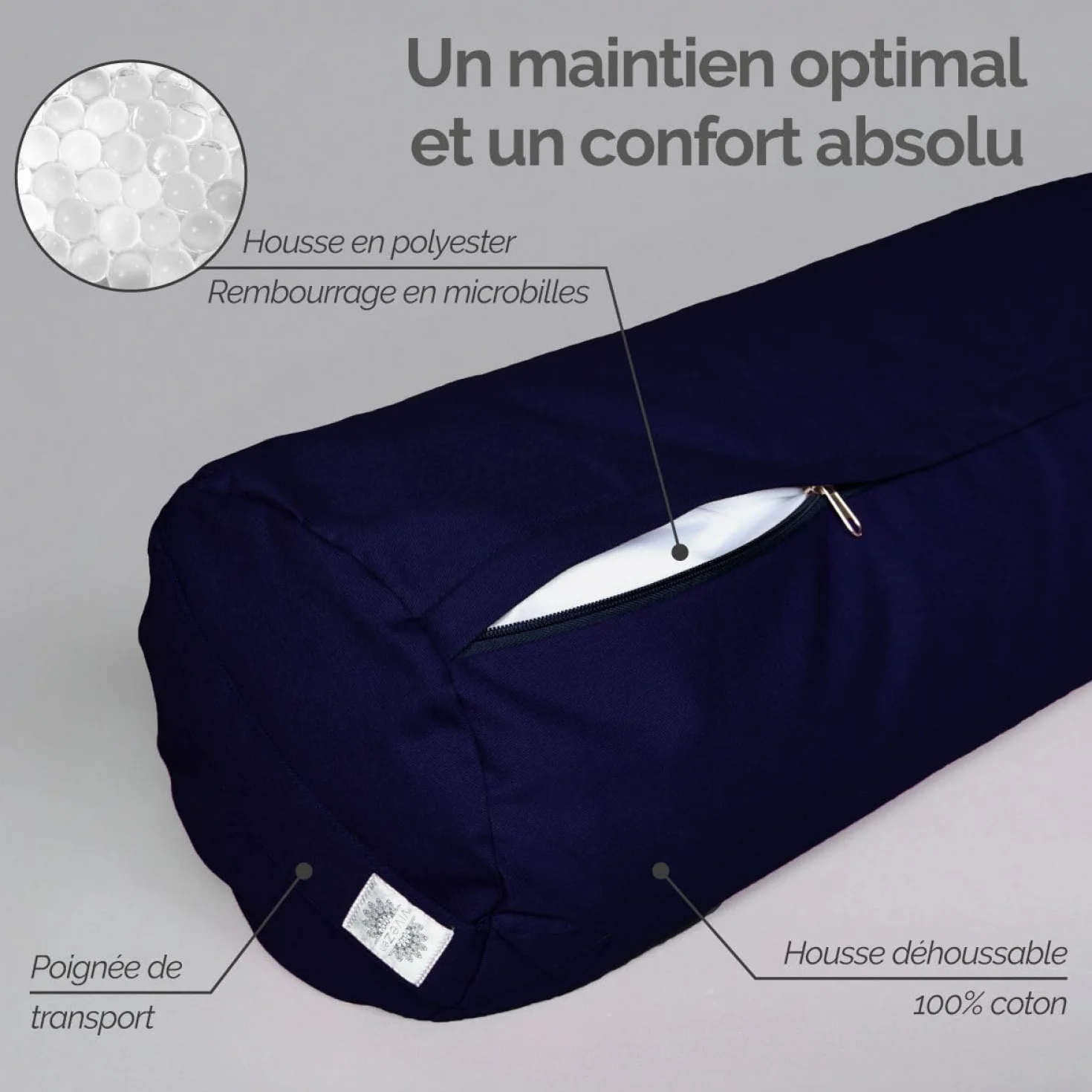 Vivezen - Traversin, rouleau de méditation, yoga - 24 x 64 cm - 4 coloris