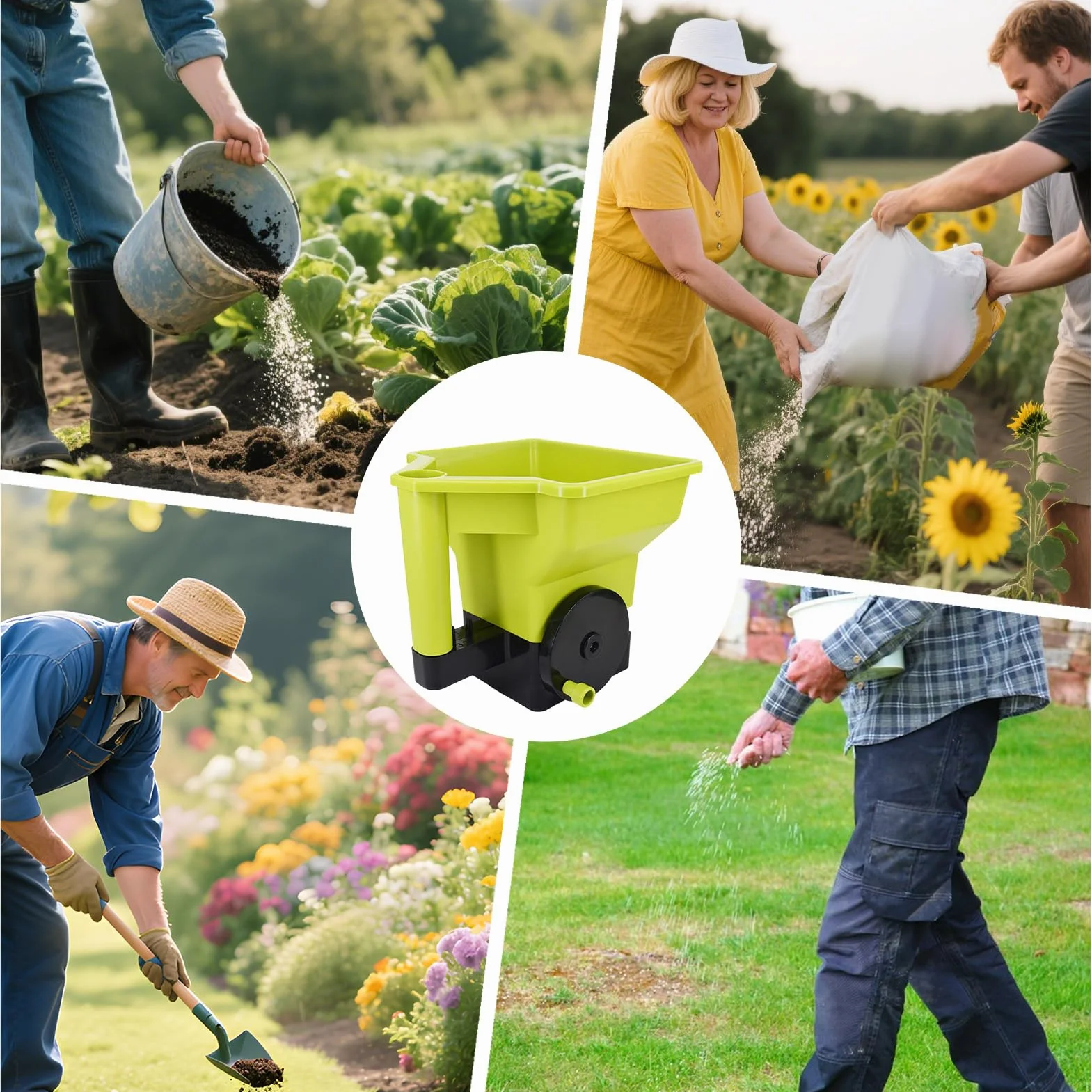 Épandeur d'engrais de précision ergonomique portable pour pelouse et jardin