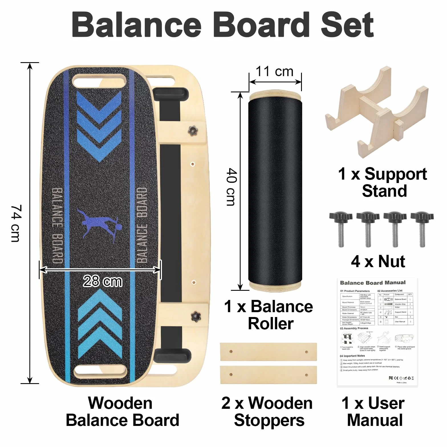 Diesisa Balance Board Planche d'Équilibre en Bois avec Roulette Antidérapante Entraîneur Surf Coordination