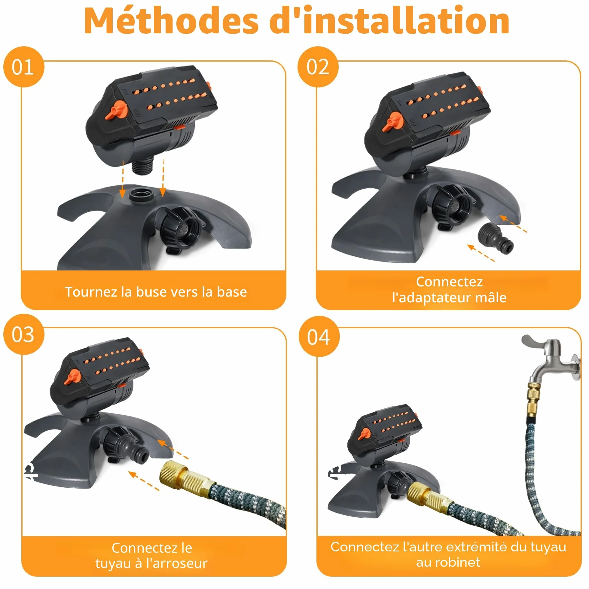 Diivoo Arroseur Oscillant 16 Buses, Arroseur de Jardin Automatique à Gazon avec Raccord Rapide, Gris