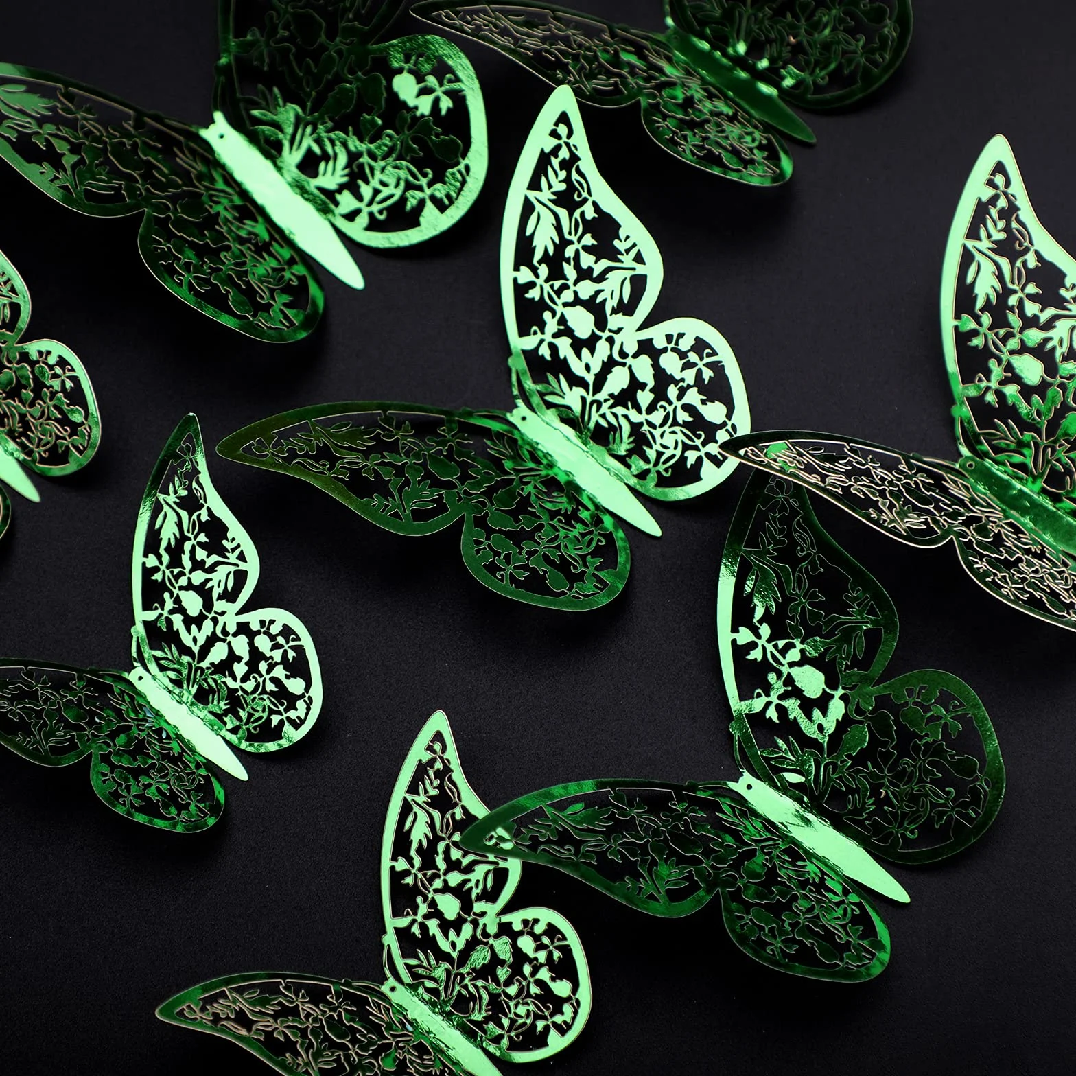 AIEX 24pcs Autocollants Papillons 3D Décoration Amovibles Vert foncé