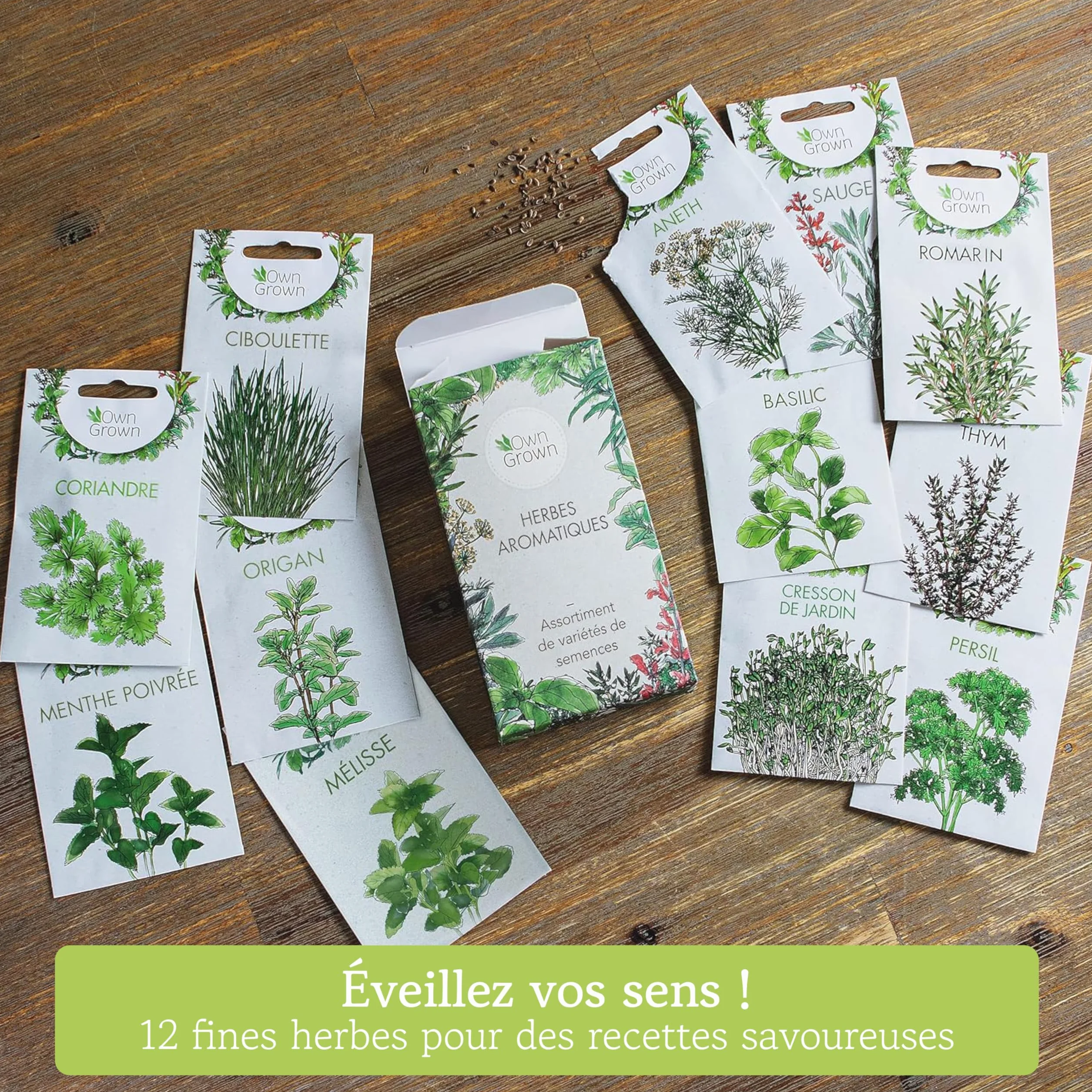 OwnGrown Kit de graines d'Herbes aromatiques, 12 épices et aromates, pour culture intérieure et extérieure