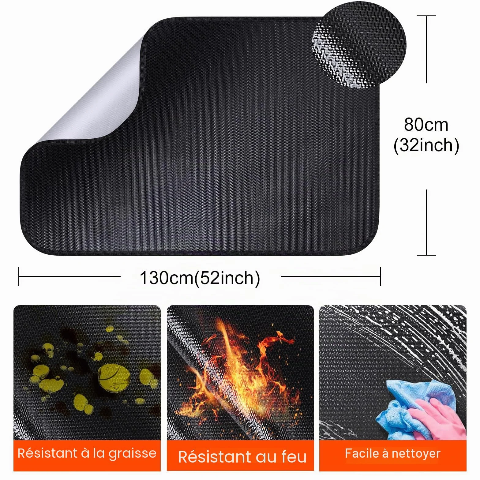 Tapis ignifuge 130 × 80 cm résistant à la chaleur 982 °C protection thermique coupe-feu barbecue gaz charbon