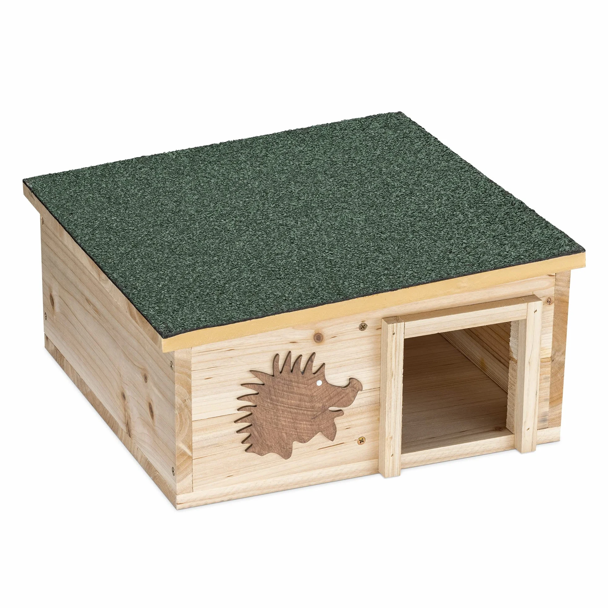 Abri pour Hérisson Navaris 40x40x19cm Bois de Sapin Refuge Hibernation Hiver Protection Prédateurs
