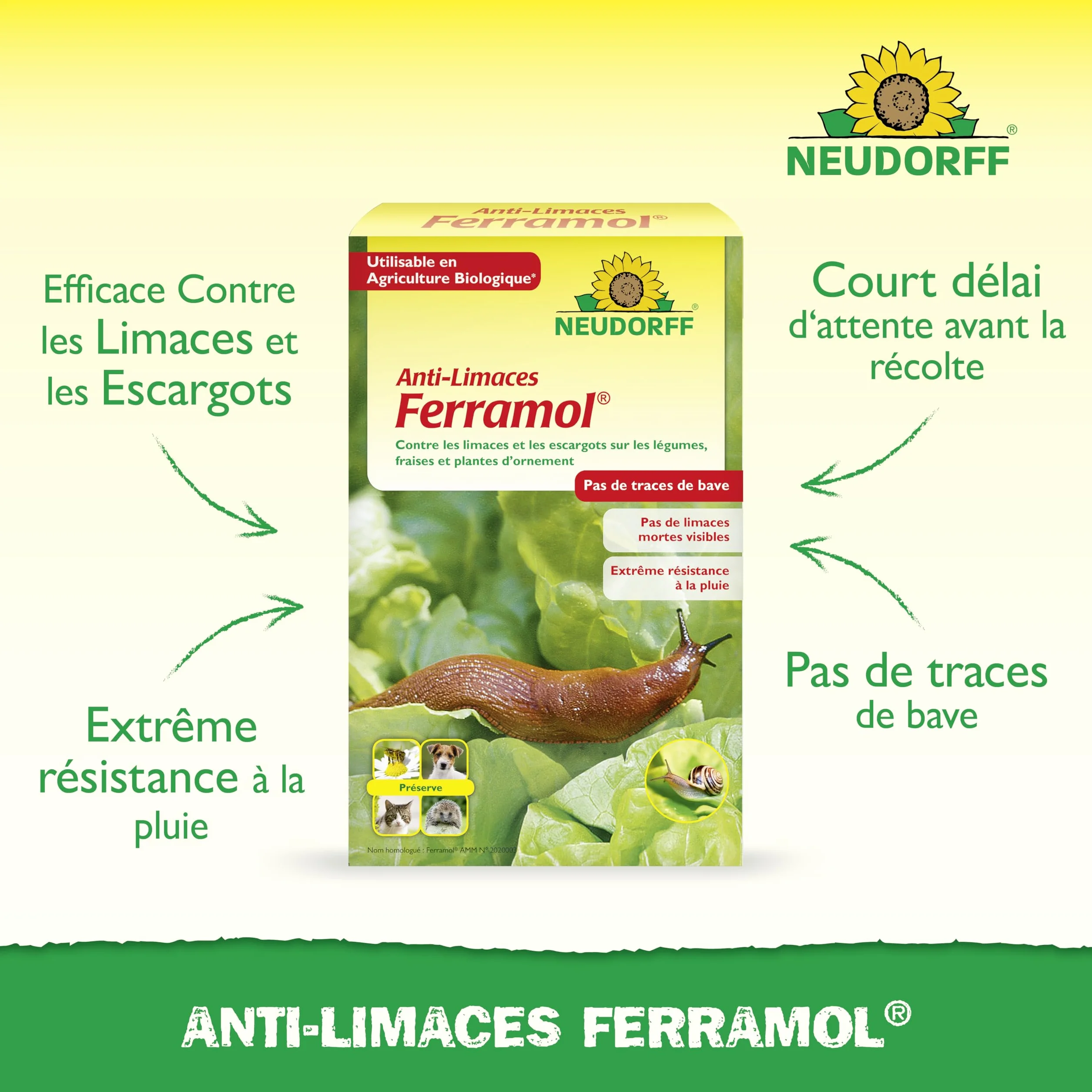 Neudorff Anti-Limaces Ferramol 1 kg Pellets contre limaces et escargots 200 m²