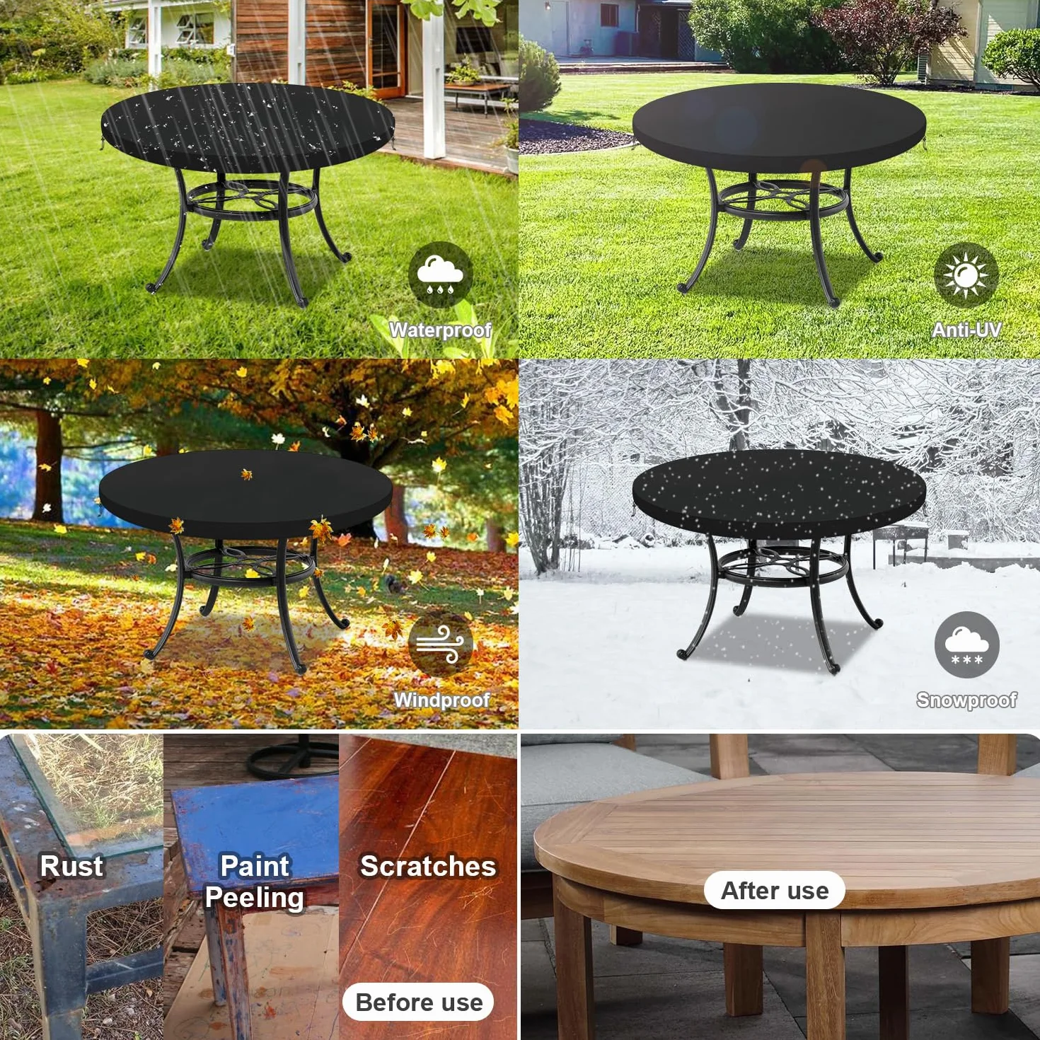 LAMUNI Housse de Table de Jardin Ronde Imperméable Anti-UV Protection 112x10cm