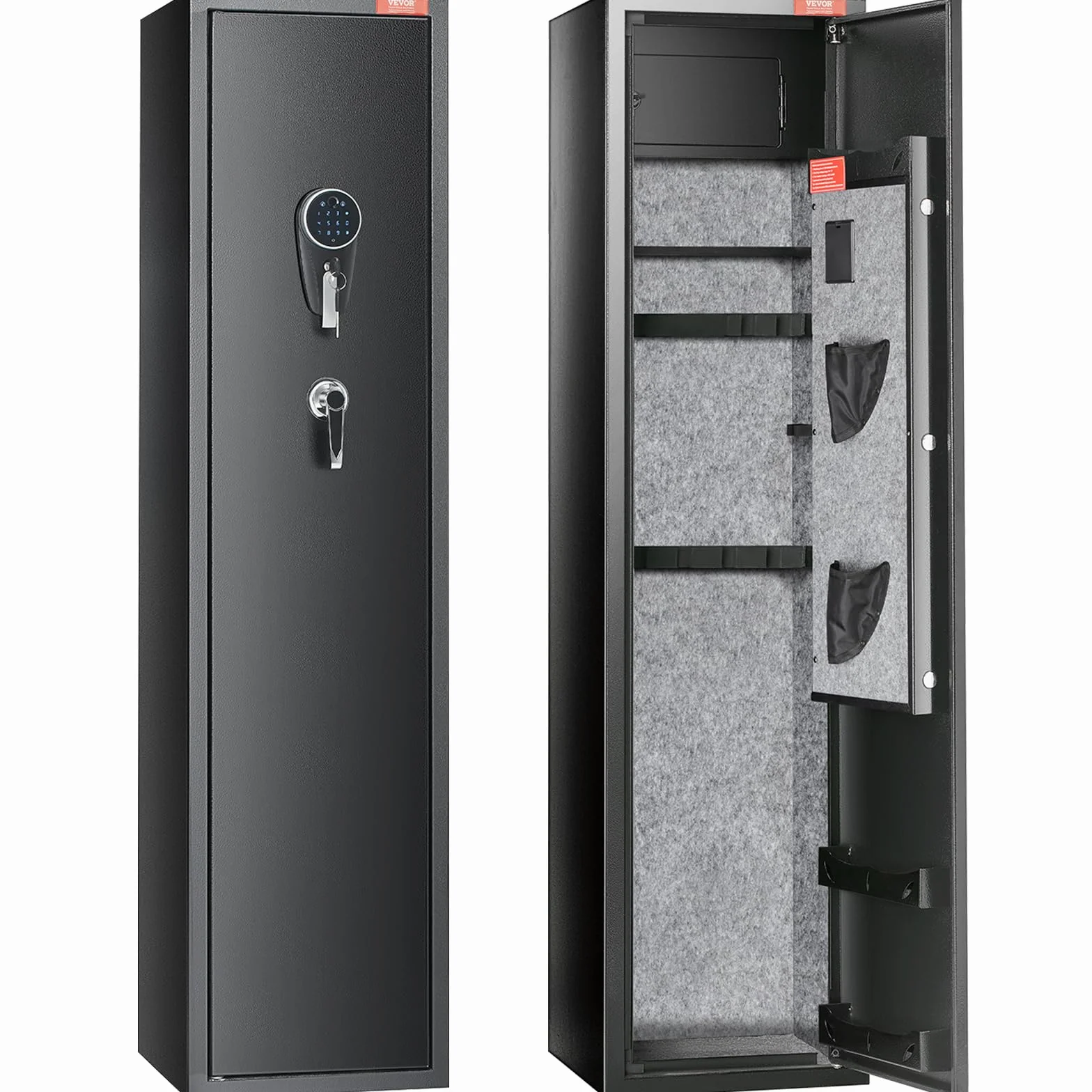 VEVOR Armoire à 7-8 Fusils, Coffre-Fort pour Armes à Feu avec 2 Façons de Verrouillage Clavier Numérique et Clés, avec Casier Intégré et Étagère Amovible, pour Rangements des Armes Longues, Maison
