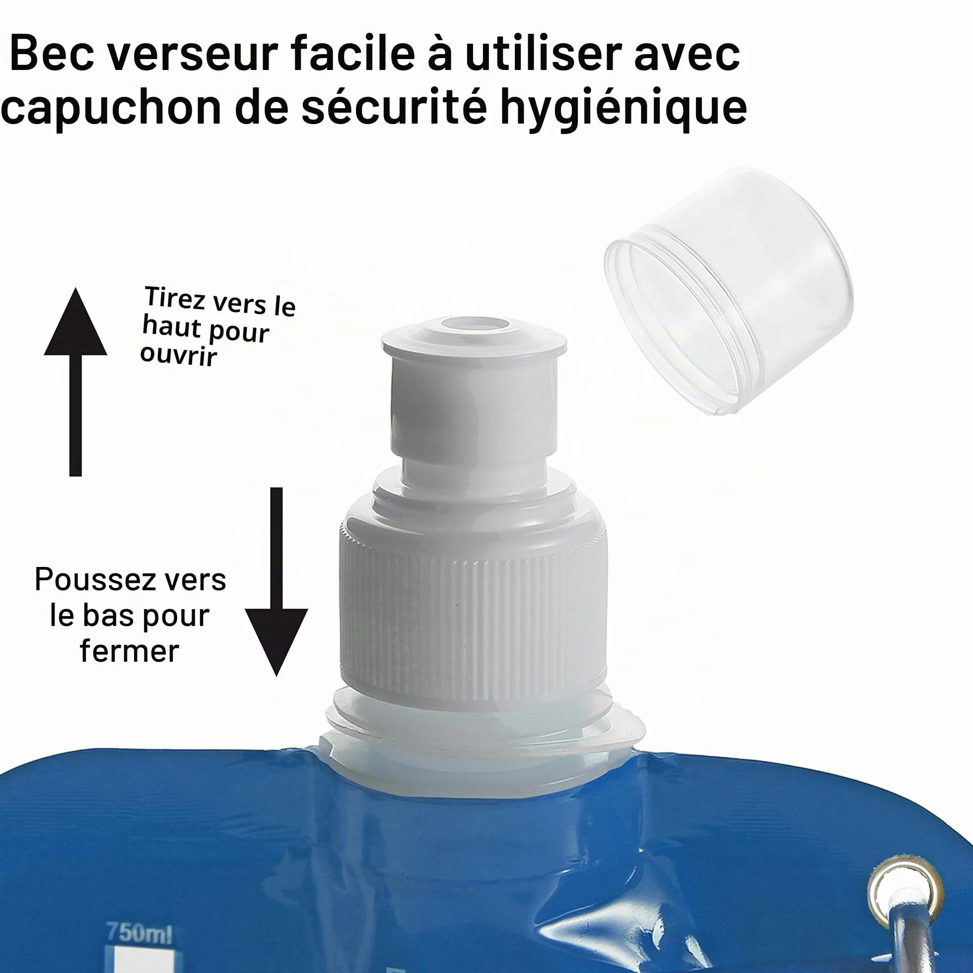 SwimCell Gourde Souple Bouteille Pliable - Poche A Eau 750ml Légère Flexible Sans BPA. Bouteille De Voyage, Camping, Festival, Activités Extérieures. Réutilisable Durable. Mousqueton Inclus. Bleu