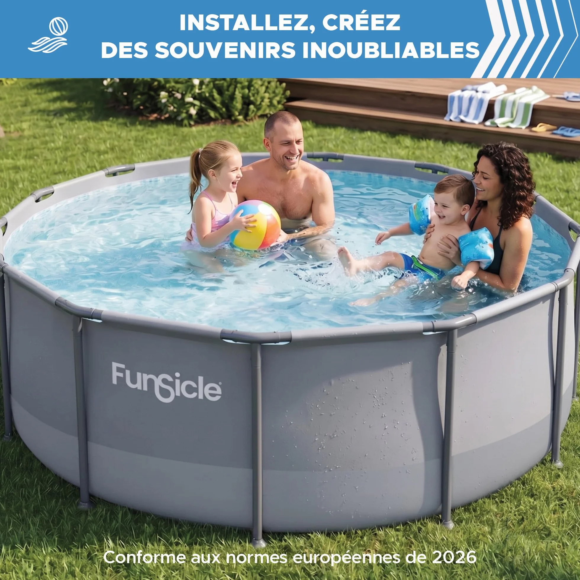 FUNSICLE Piscine Tubulaire Ronde Gris uni Ø4,57m x h1,22m