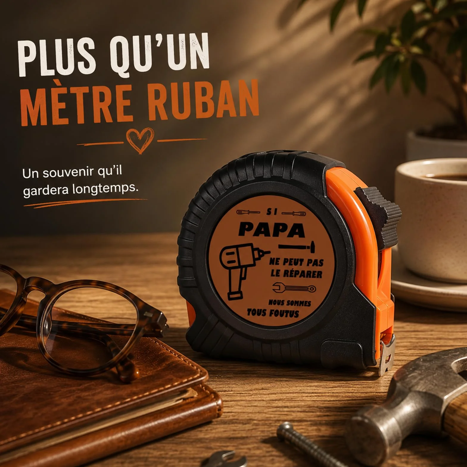 Mètre à Ruban en Cuir Véritable Cadeau pour Papa Fête des Pères Anniversaire Noël
