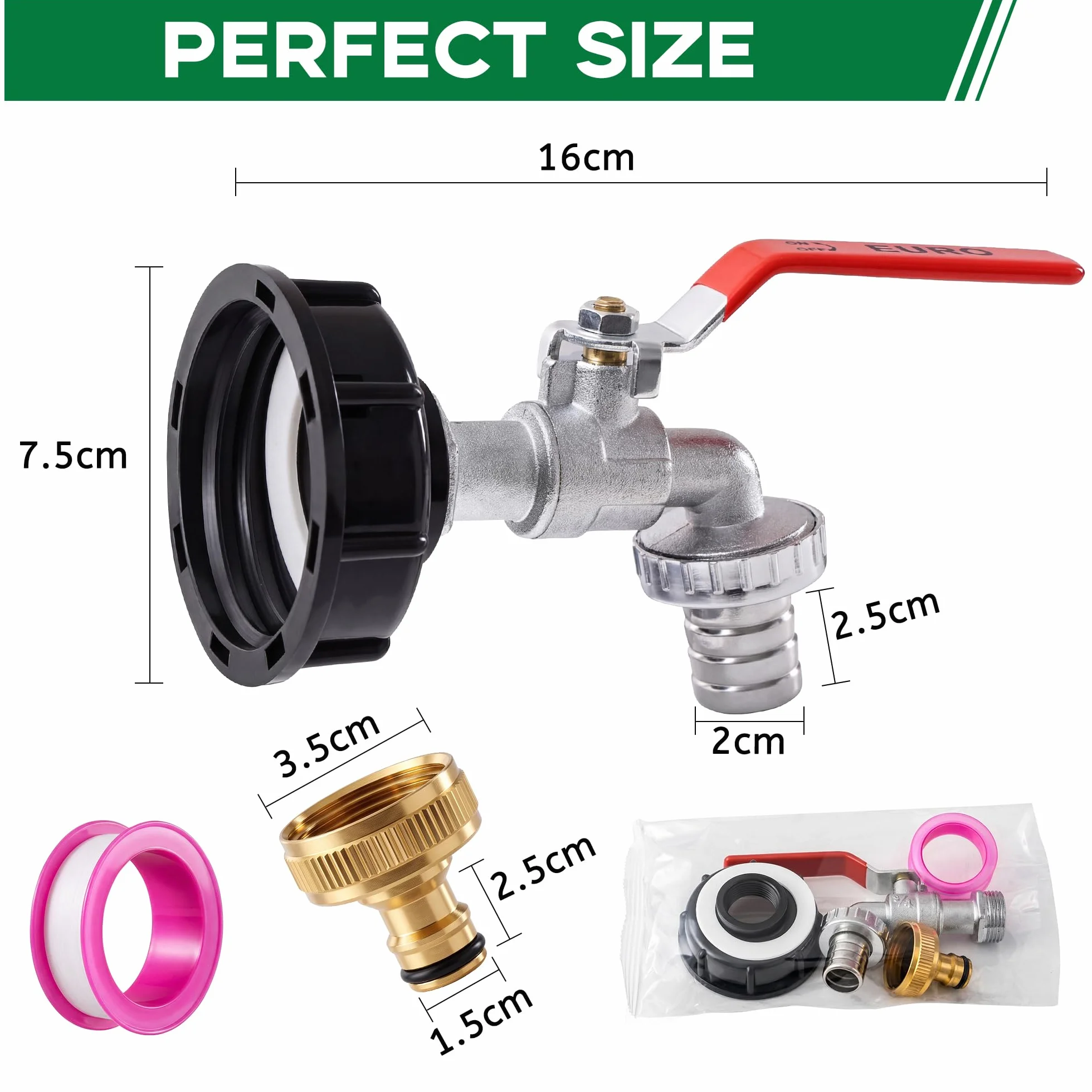 Robinet Cuve 1000L 3/4" Adaptateur Réservoir Alliage Aluminium Raccord Cuve 1000 Litres Robinet Jardin Laiton S60X6 IBC