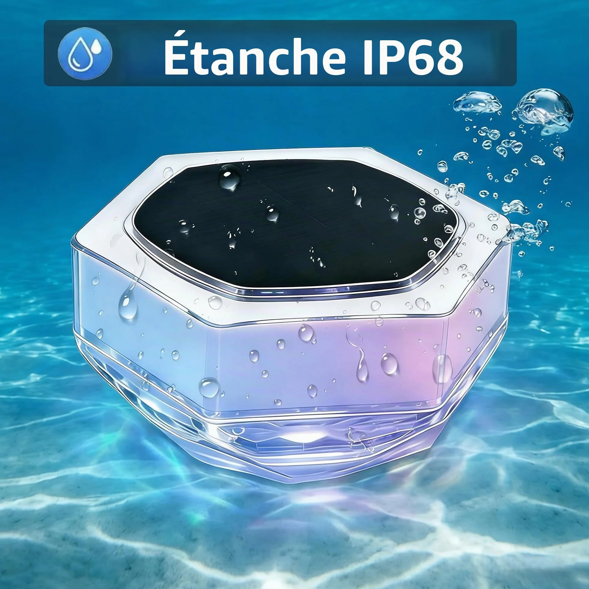 Lumiere Piscine Flottante Solaire 2 Pièces IP68 Étanche RGB 7 Couleurs avec Télécommande