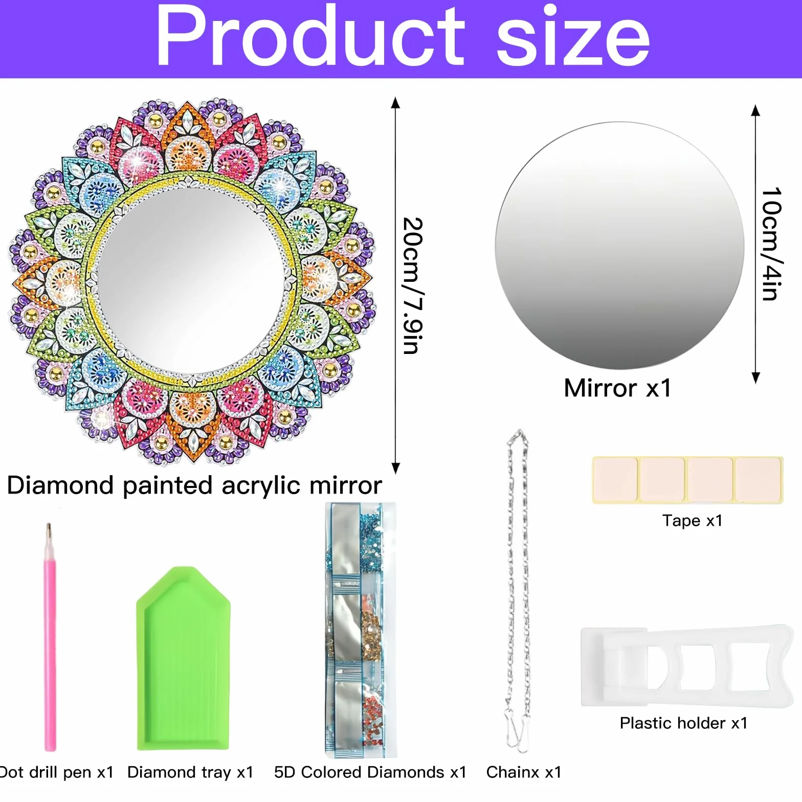 Binnan 5D Diamond Painting Mirror, Miroir de Maquillage Mandala, Miroir Diamant en Cristal pour Filles