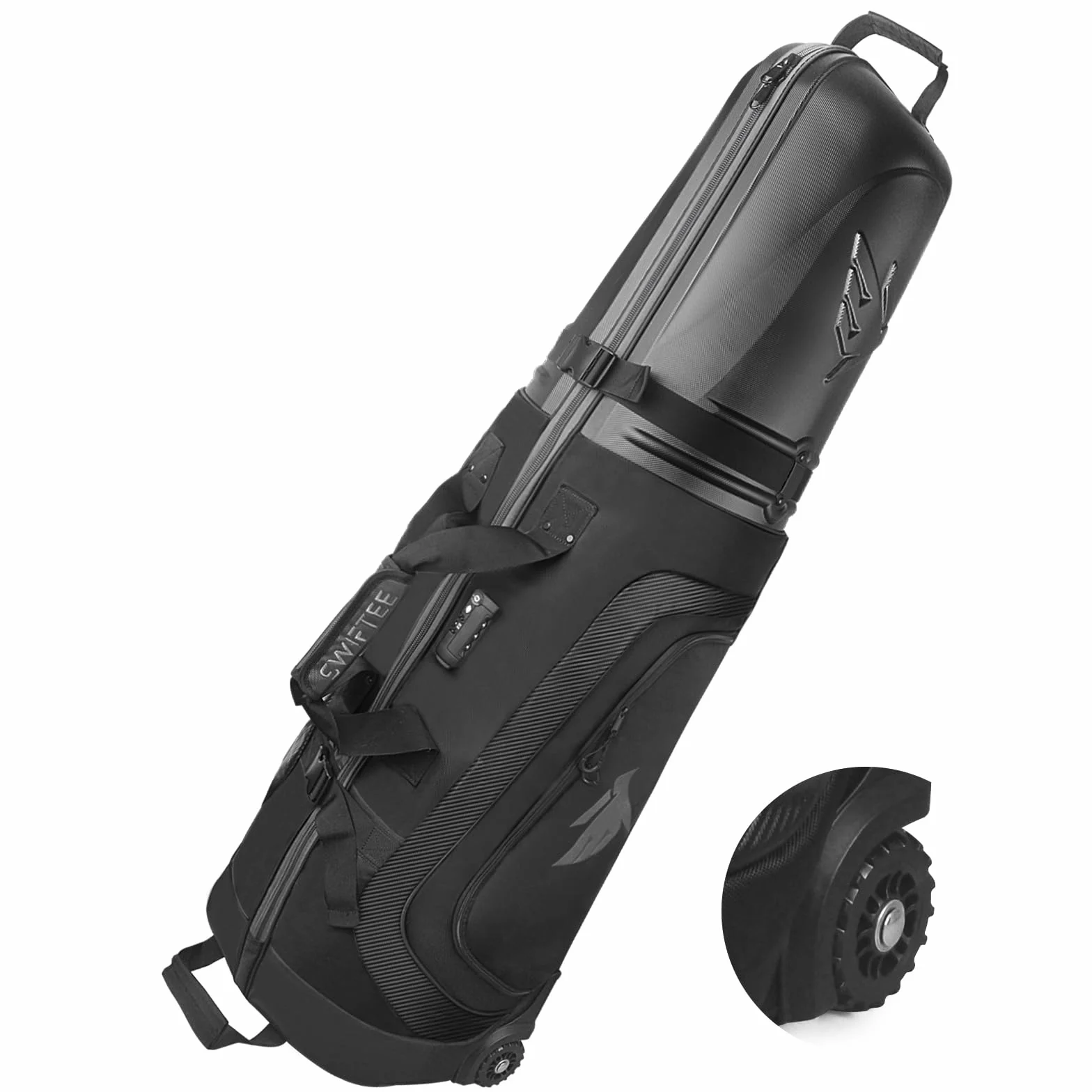 SWIFTEE Sac de voyage de golf de qualité supérieure avec étui rigide Swiftee et serrure TSA – Tissu Oxford 1680D, roues surdimensionnées, transport aérien léger pour une protection maximale du club