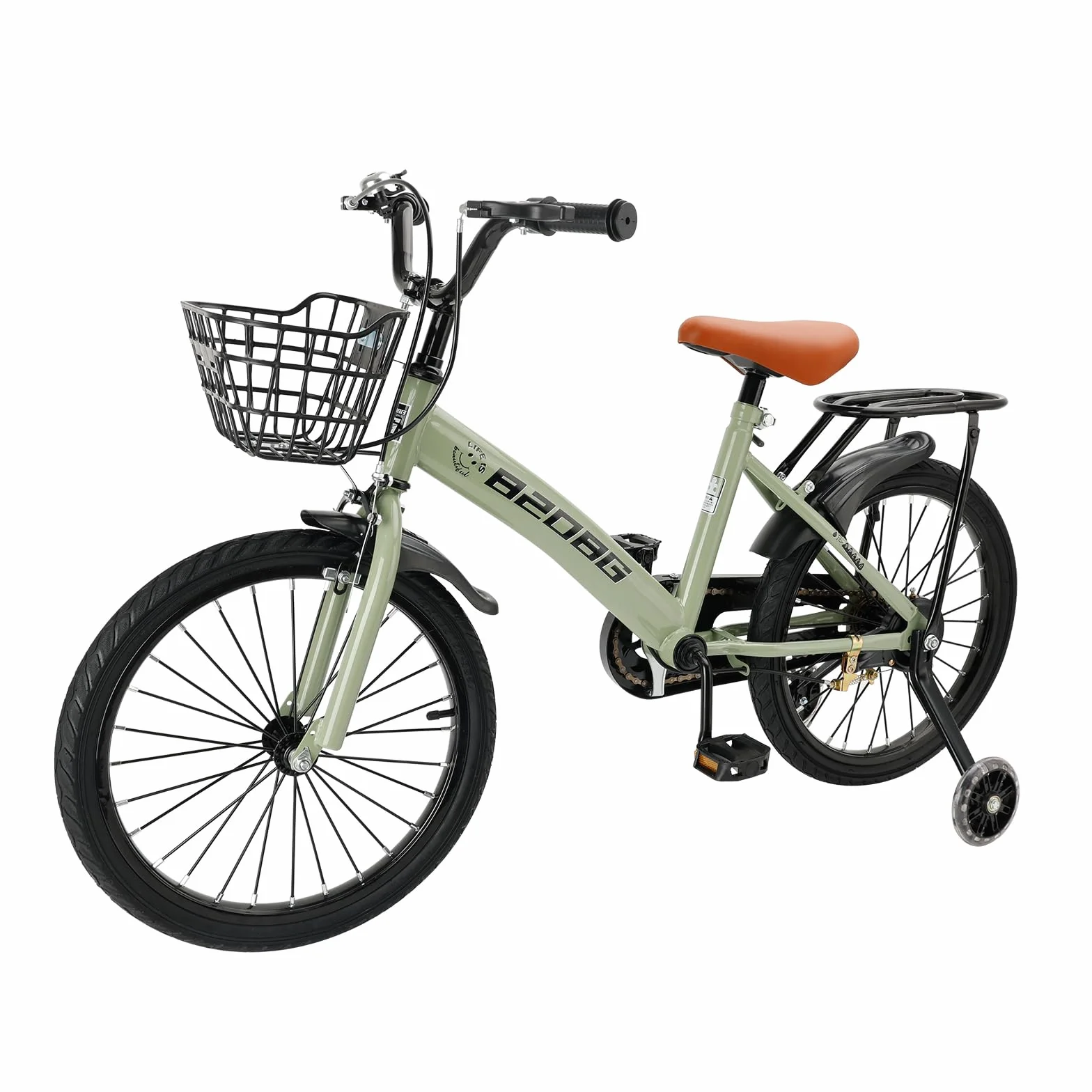 Vélo pour enfant de 18 pouces, cadre en acier au carbone de haute qualité, siège et guidon réglables, double freins, moyeux intégrés, panier amovible, roues stabilisatrices, selle confortable, vélo
