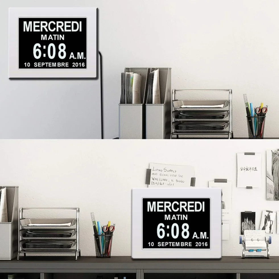 OLDTIME® 8" LCD Horloge Numérique Calendrier avec Date, Jour Et Heure Alzheimer White