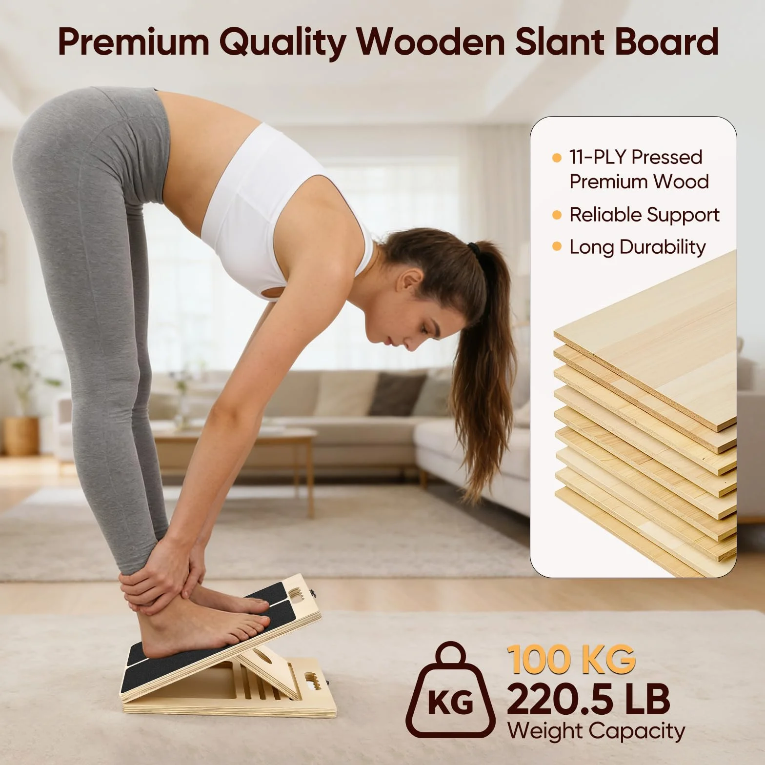 Plan incliné en bois 5 angles réglables, plan de stretching pour mollets avec affiche d’entraînement, capacité de charge 300 lbs, plan de stretching mollets pour squats, jambes, talons et chevilles