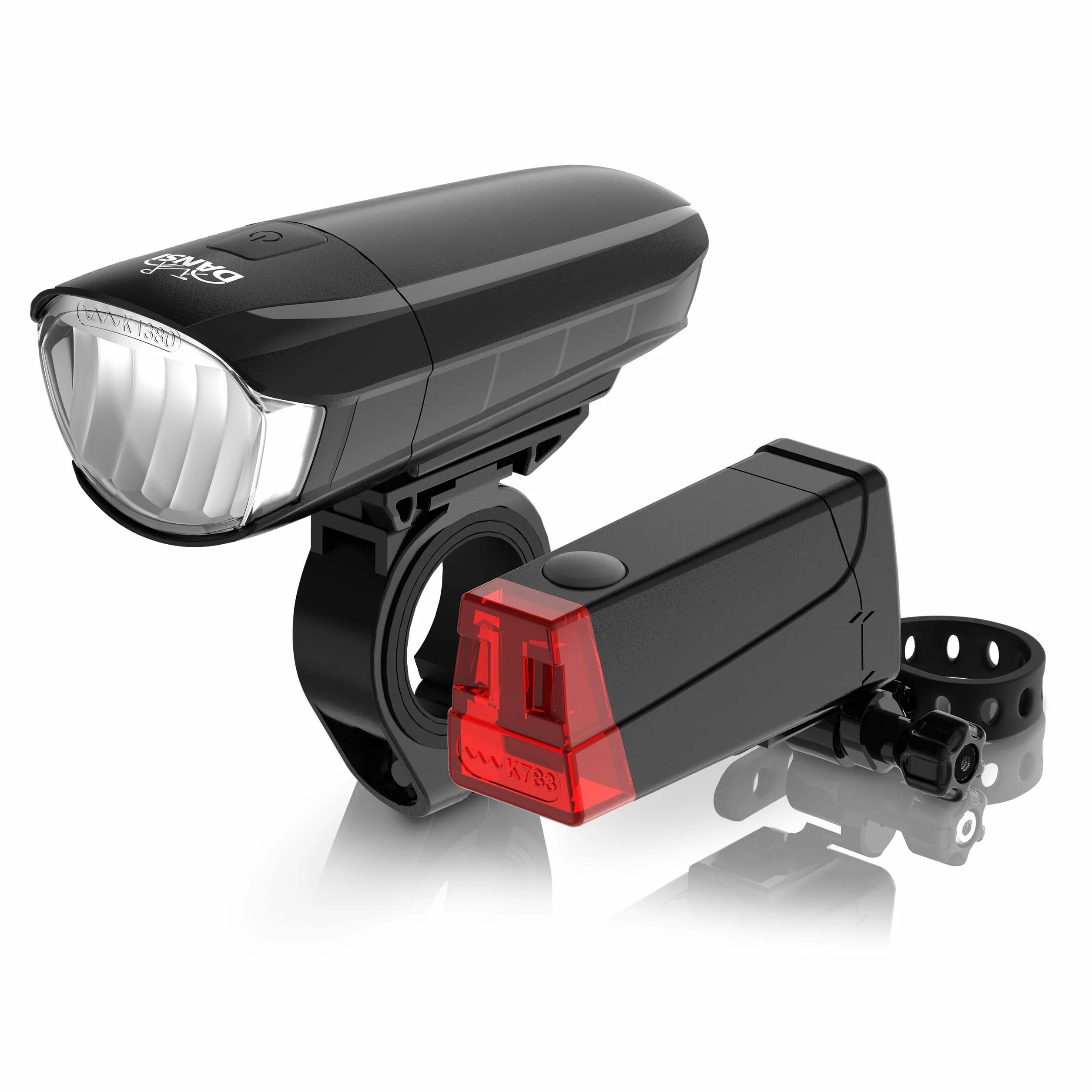 DANSI LED Light Set - Eclairage de vélo homologué StVZO avec 60, 30 & 15 Lux | Eclairage de vélo LED Avant+arrière |Ajustement Automatique de l'éclairage & Montage sans Outil| Résistant à la Pluie