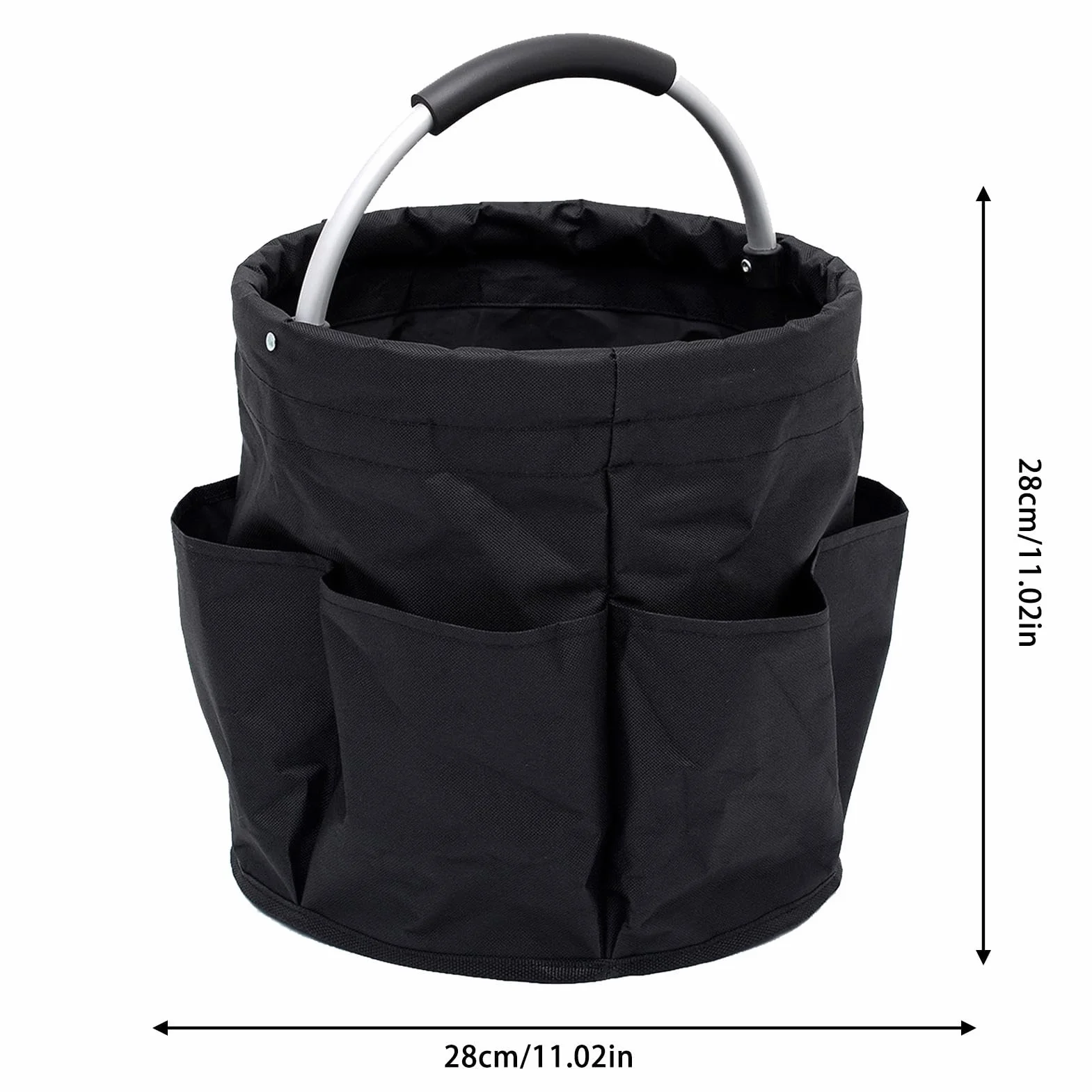 Sac de Rangement Pliable 28x28x28cm avec 6 Poches Latérales, Seau Portable pour Outils Jardinage
