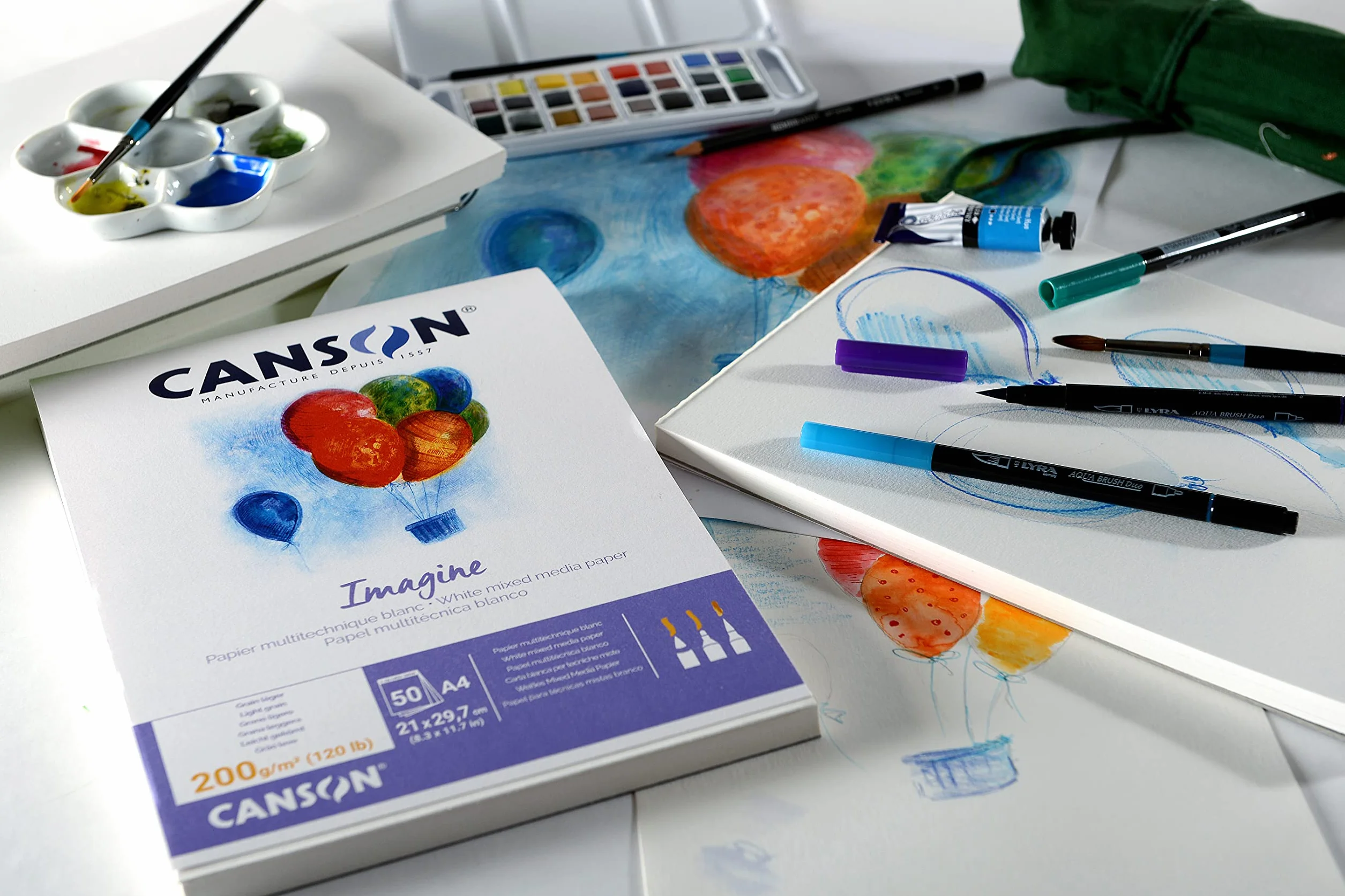 CANSON Imagine Bloc Papier multitechnique A4 200g/m² Grain léger Blanc 50 feuilles
