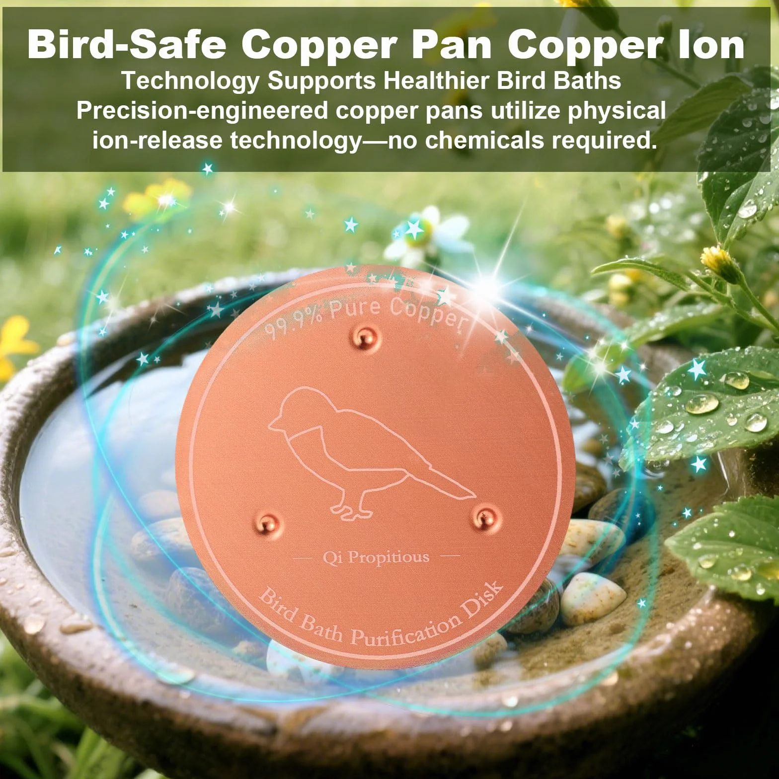 Lyreh Disque en Cuivre Bain d'oiseaux 10cm Support Triple Point Purification