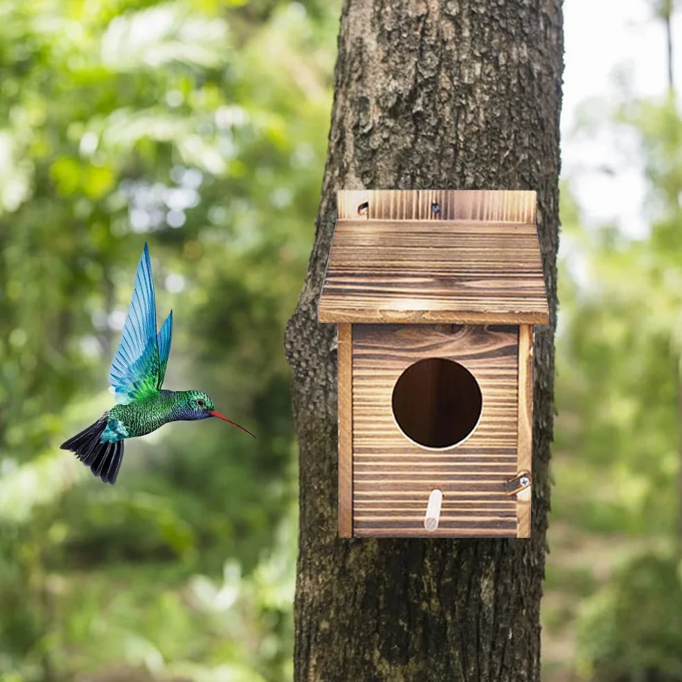Nichoir Oiseaux Exterieur Original en Bois, Nid Canari Sauvages, Mésange Bleue Charbonnière Suspendre Jardin