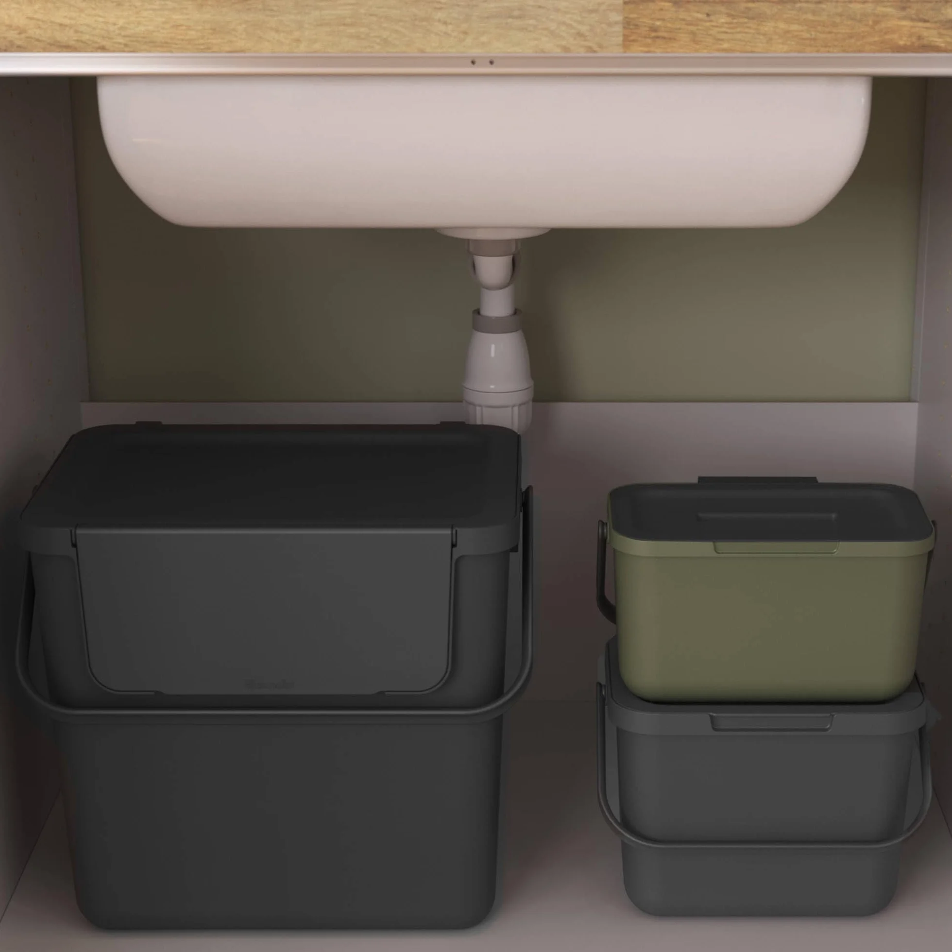 Poubelle de tri sélectif d'intérieur 4L rectangulaire SUNDIS Loops en plastique recyclé vert avec couvercle