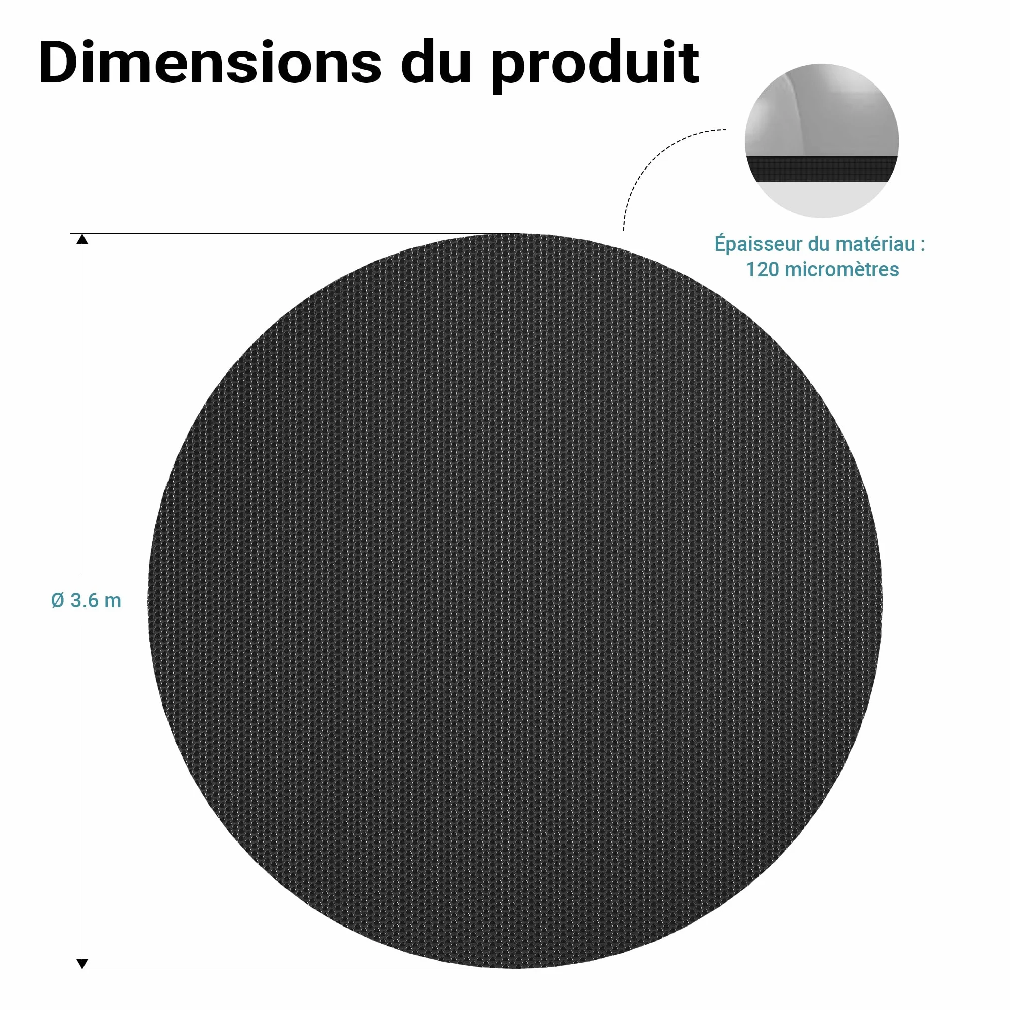 Bâche Solaire pour Piscine Ø 3,6 m Noire PE 120 µ Ronde