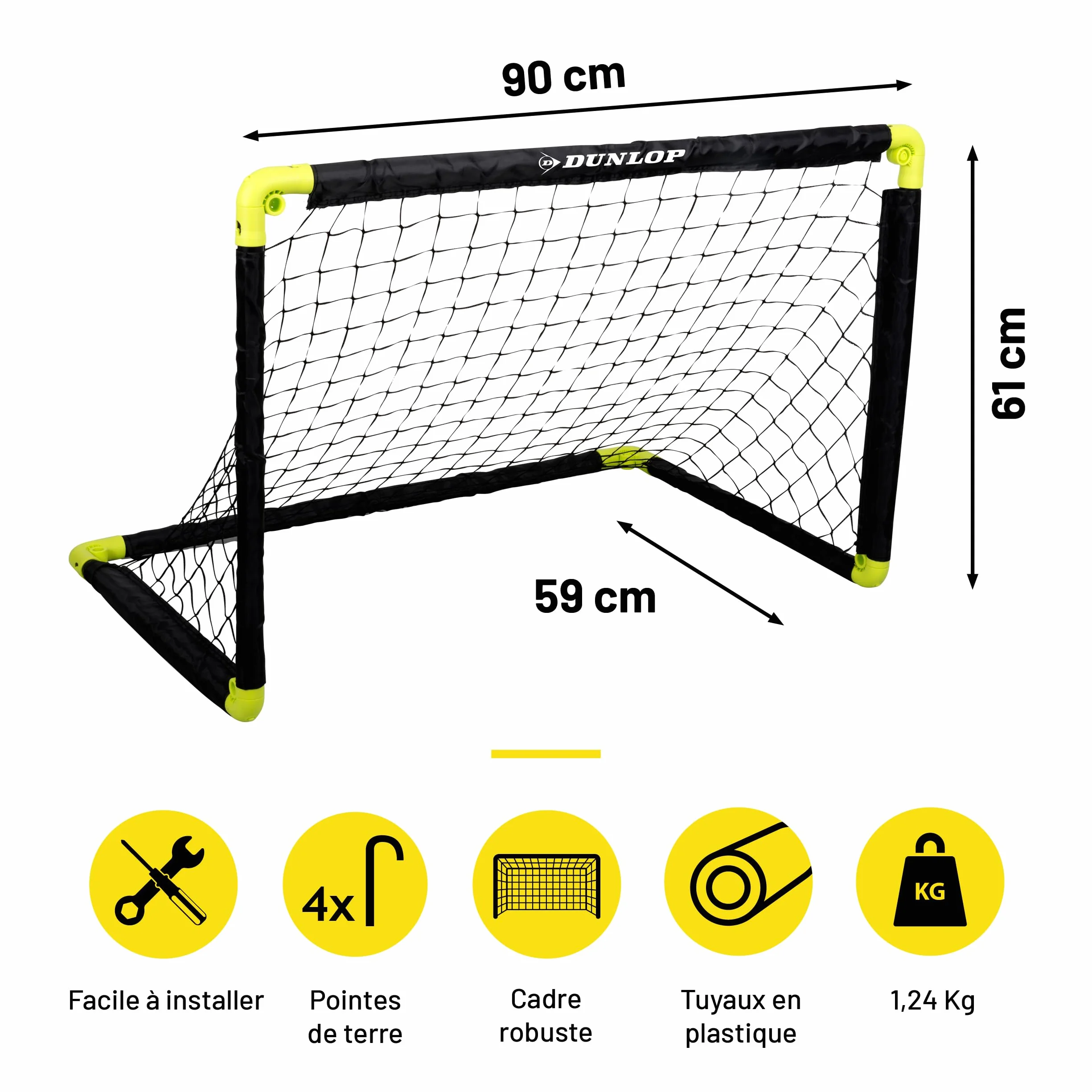 Dunlop Cage de Foot - But de Foot Enfant - Mini But Pliable et Montage Rapide - Kit Entrainement Football pour Enfants et Adultes - Cage Foot Exterieur et Interieur - Noir/Jaune