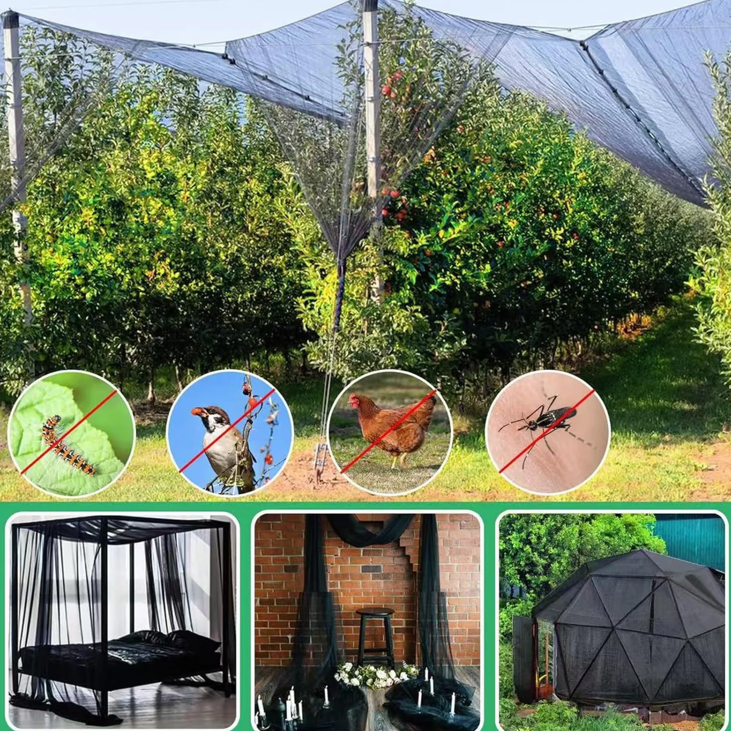 Moustiquaire Tonnelle Extérieure, 3 m x 6 m, Noir, Protection Anti-Insectes pour Pergola, Patio, Terrasse et Jardin