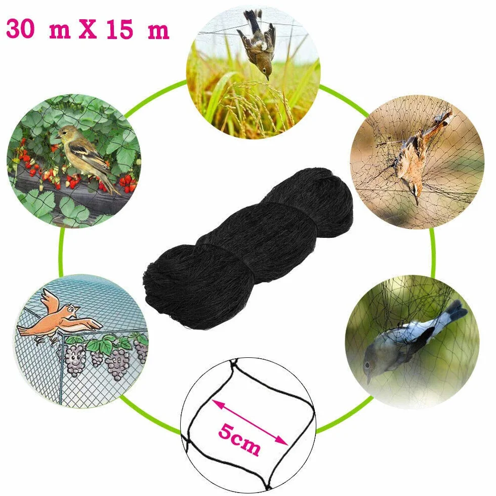 Filet de protection contre les oiseaux 30 x 15 m mailles 5 x 5 cm noir pour balcon jardin étang piscine