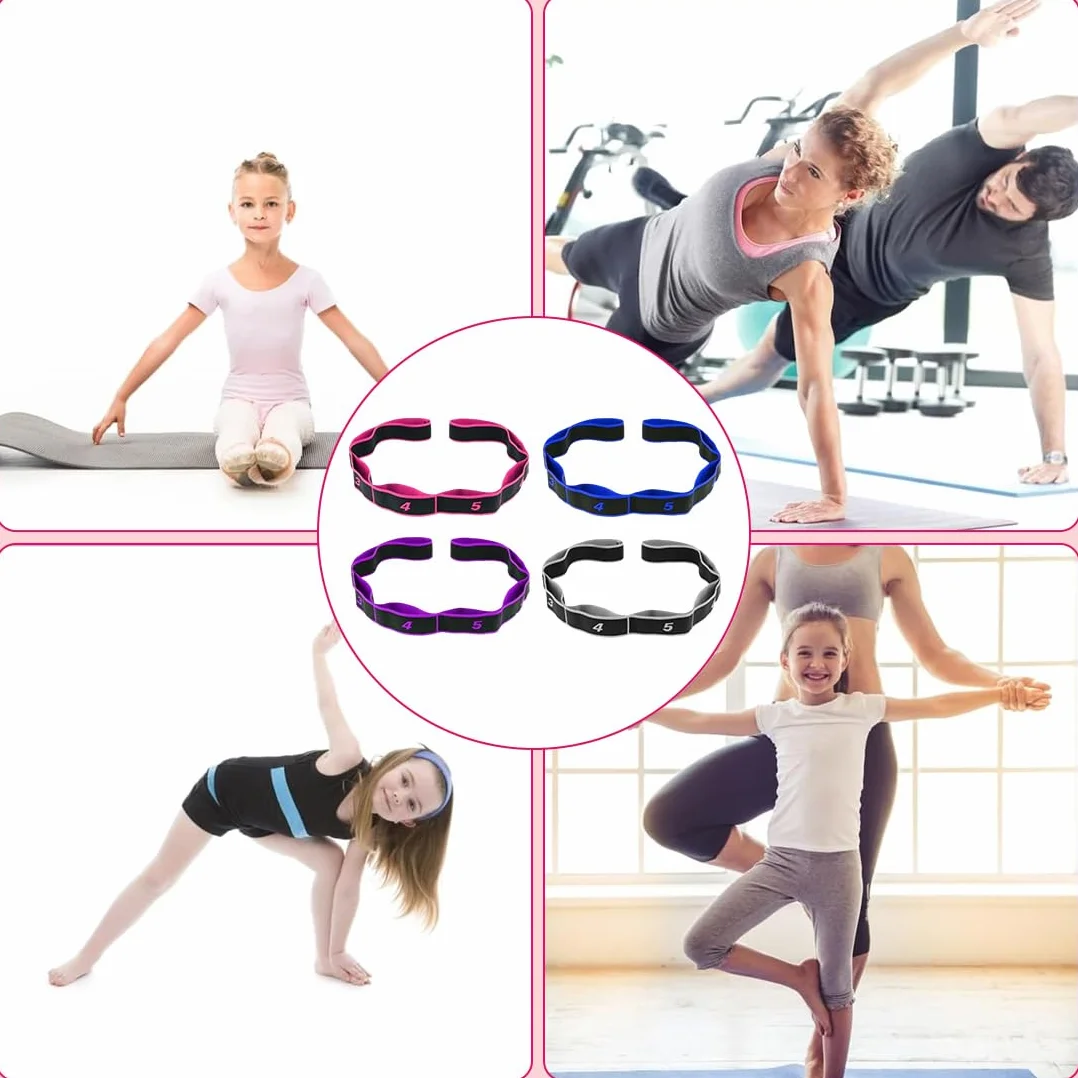 4 Pcs Elastique Musculation, Elastique Sport 8 Niveaux de Forces, Sangle de Yoga, Pilates Accessoires, Étireur de Fascia de Yoga, Jambes Ceinture D'étirement des Ligaments, pour Yoga Pilates Fitness
