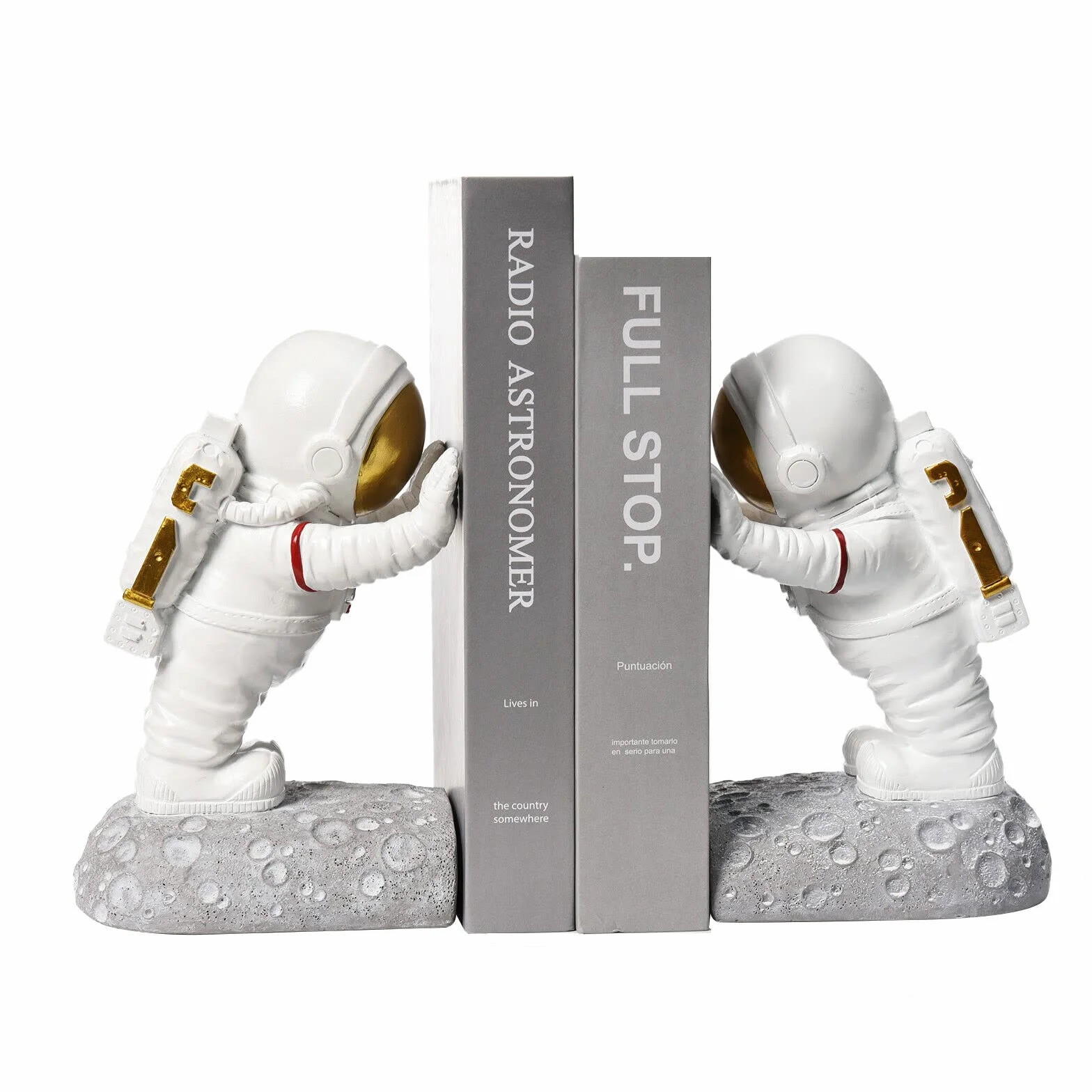 Ensemble de serre-livres décoratifs astronautes poussant Blanc ASTRO1