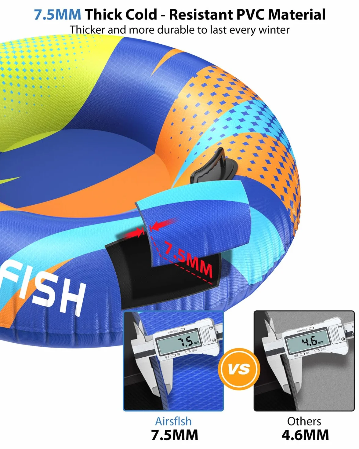 Tube à Neige Gonflable Airsfish avec Ligne de remorquage, Housse Durable, matériau résistant à l'usure et au Gel, Tubes de Luge pour Sports d'hiver pour Enfants et Adultes