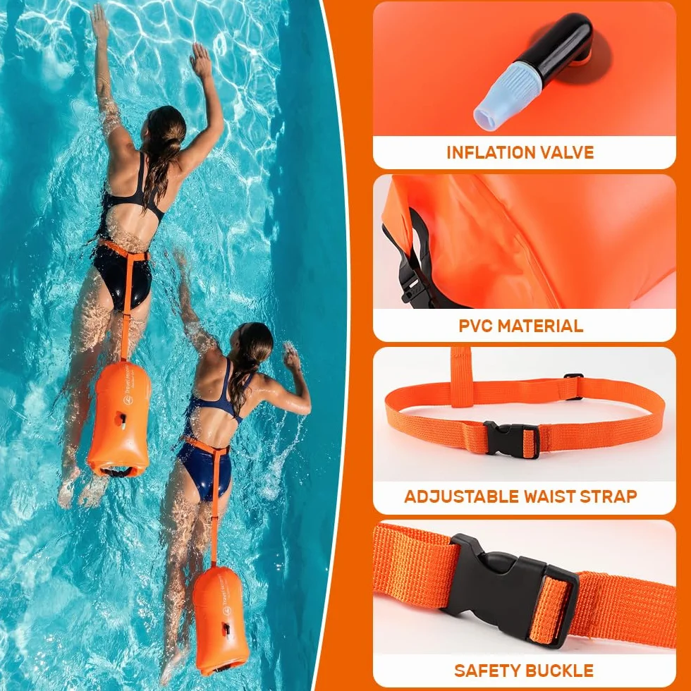 20L Bouee nage Eau Libre, Bouée Natation Eau Libre avec Sac étanche, Bouées gonflables adaptées à la Navigation en Eau Libre et au Triathlon, Pochette étanche pour téléphone Incluse, Orange