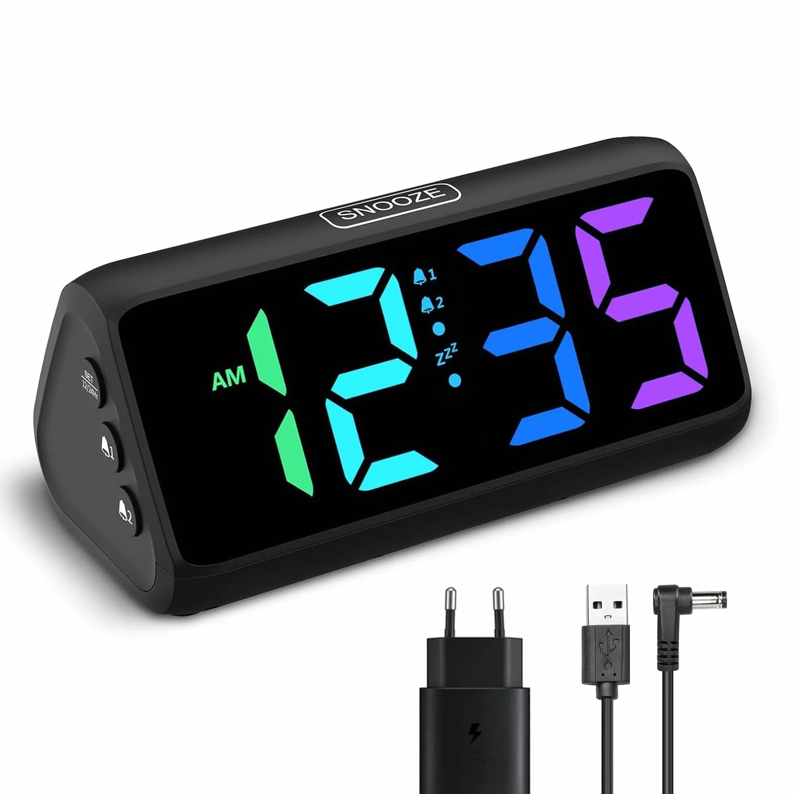 Netzu Réveil Forte pour Les Dormeurs Profonds, réveil RGB pour la Chambre, Réveil Numérique Enfichable avec 5 Niveaux de Luminosité, 4 Niveaux de Volume (Noir)