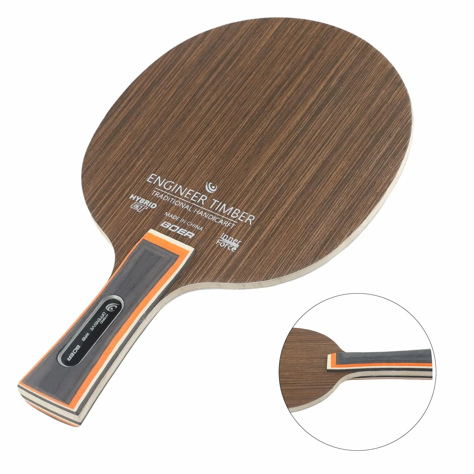 Plaque inférieure de raquette de tennis de table avec stratifié 5 plis pour manche long pour lame de ping-pong en ébène et couches de bois dur Dalbergia