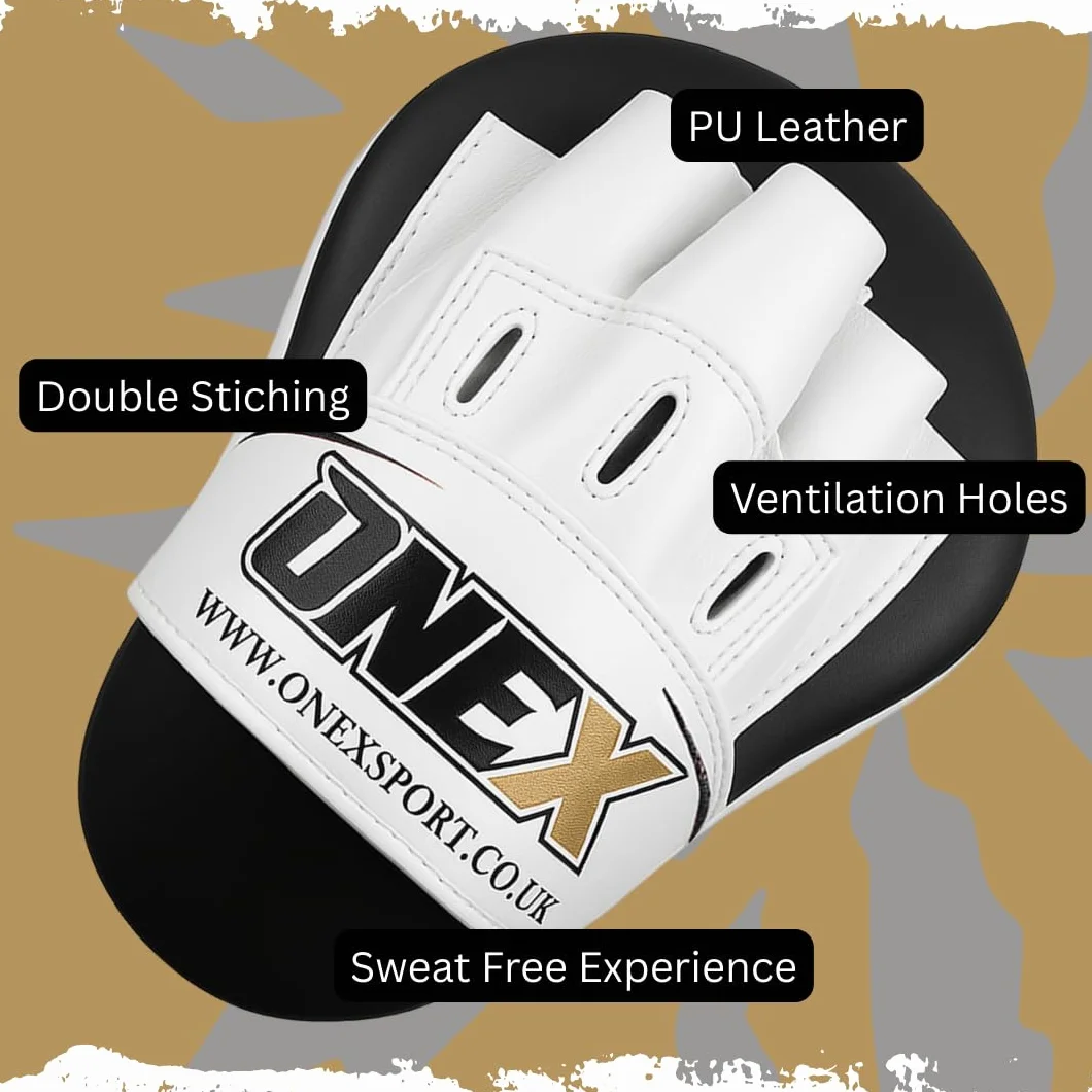 1 Paire de Pattes d'ours Boxe en Cuir Bouclier Courbe pour Boxe Taekwondo Muay Thaï MMA Cible Pad pour l'Entraînement de Sport de Combat (Black/White)