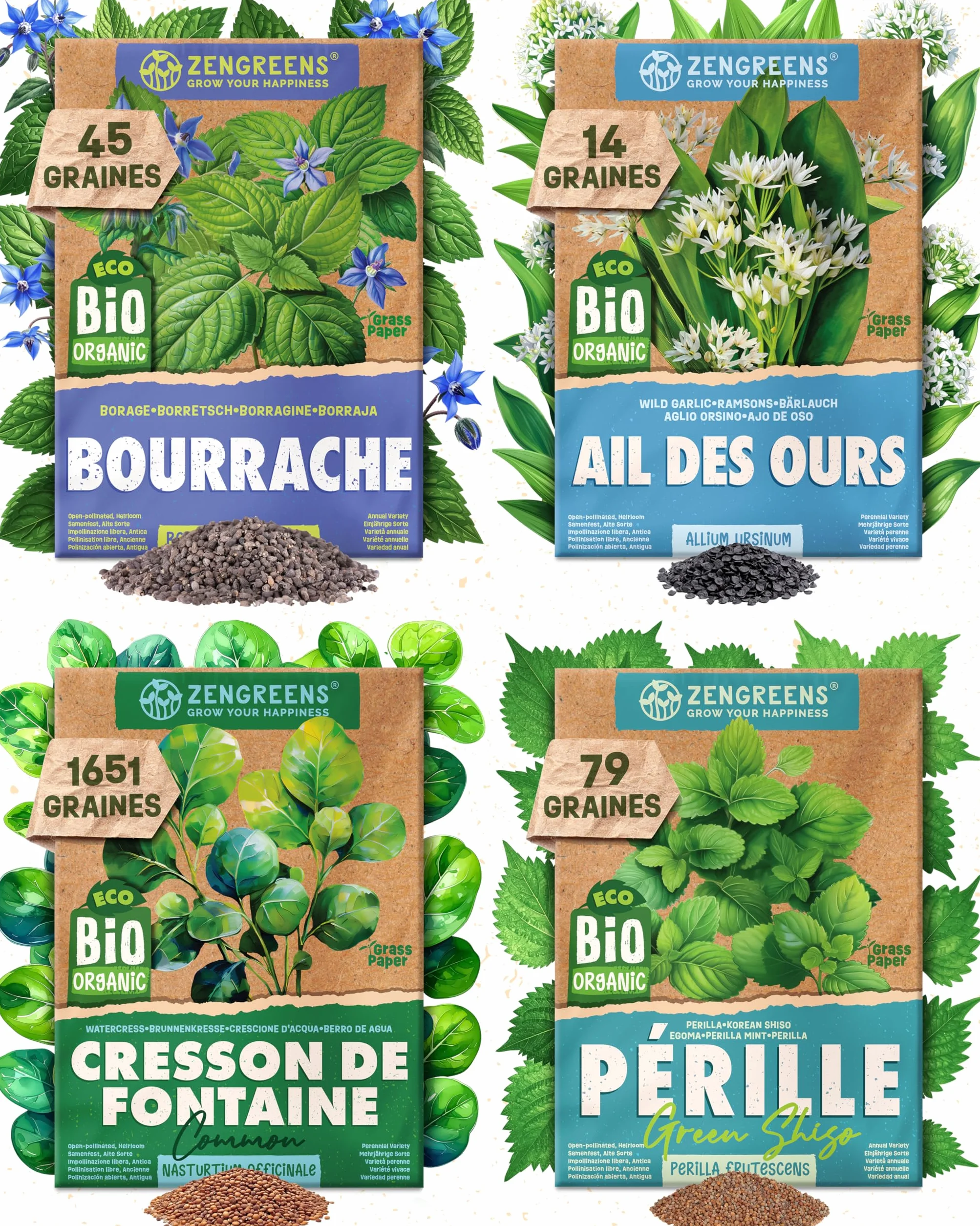 Kit de graines de herbes aromatiques bio 25 variétés ZenGreens® pour jardin balcon jardinière