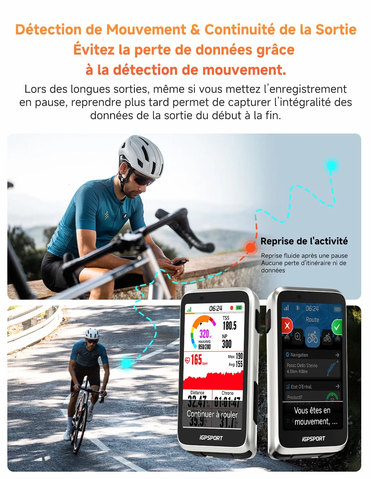 iGPSPORT BiNavi Compteur Velo sans Fil, 3,5" Tactile Fonction VO2, d'Analyse d'Entraînement, Enregistrement Continu, Détection de Mouvement, Commande Musicale et Caméra d'action, iClimb Pro, 35H