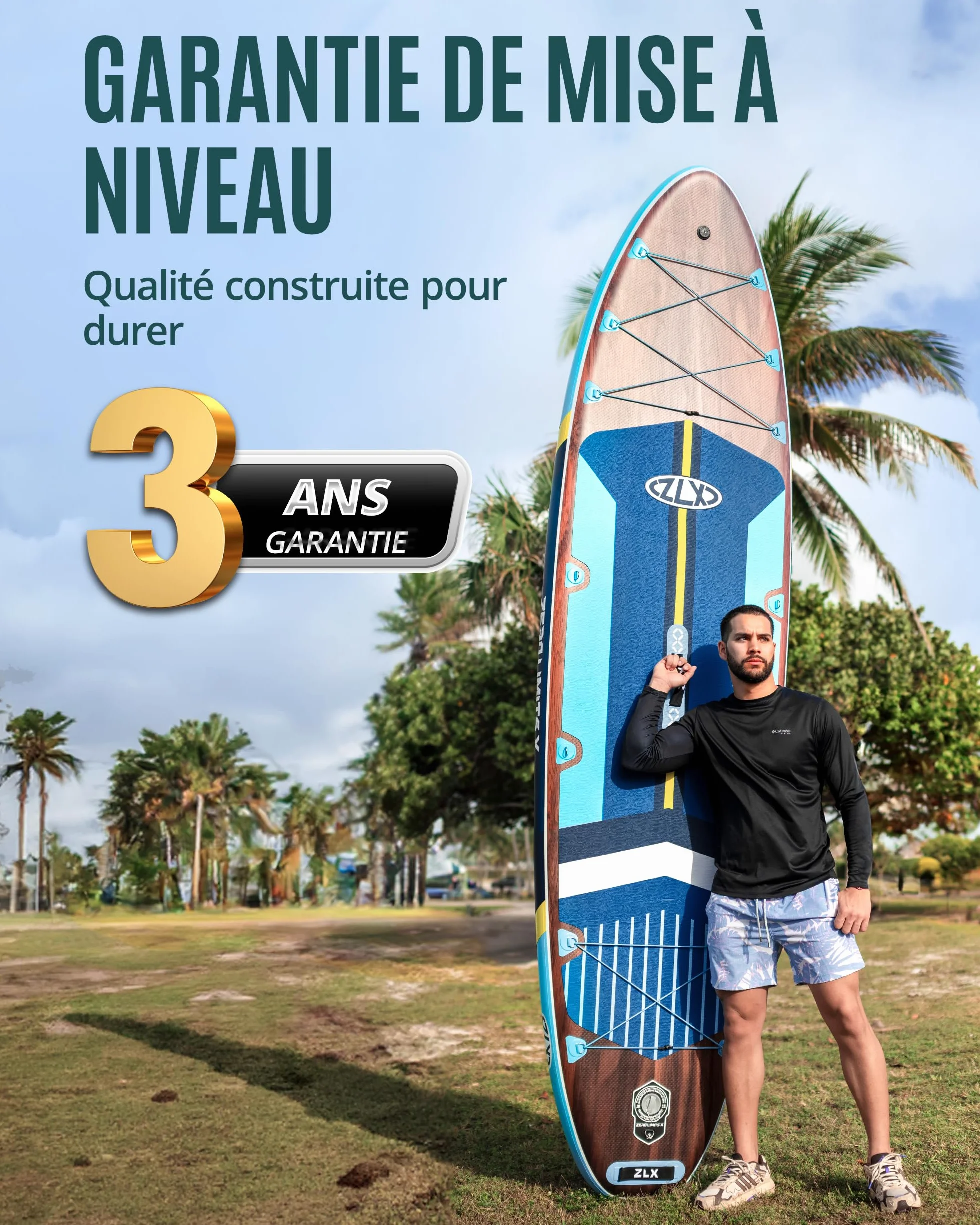 ZLX Paddle Gonflable 350 x 89 cm Extra Large Sup | Planche Stable Antidérapante, Aileron Amélioré, Accessoires Premium, Sac & Pompe Haute Pression, pour Adultes Tous Niveaux avec Siège Gonflable