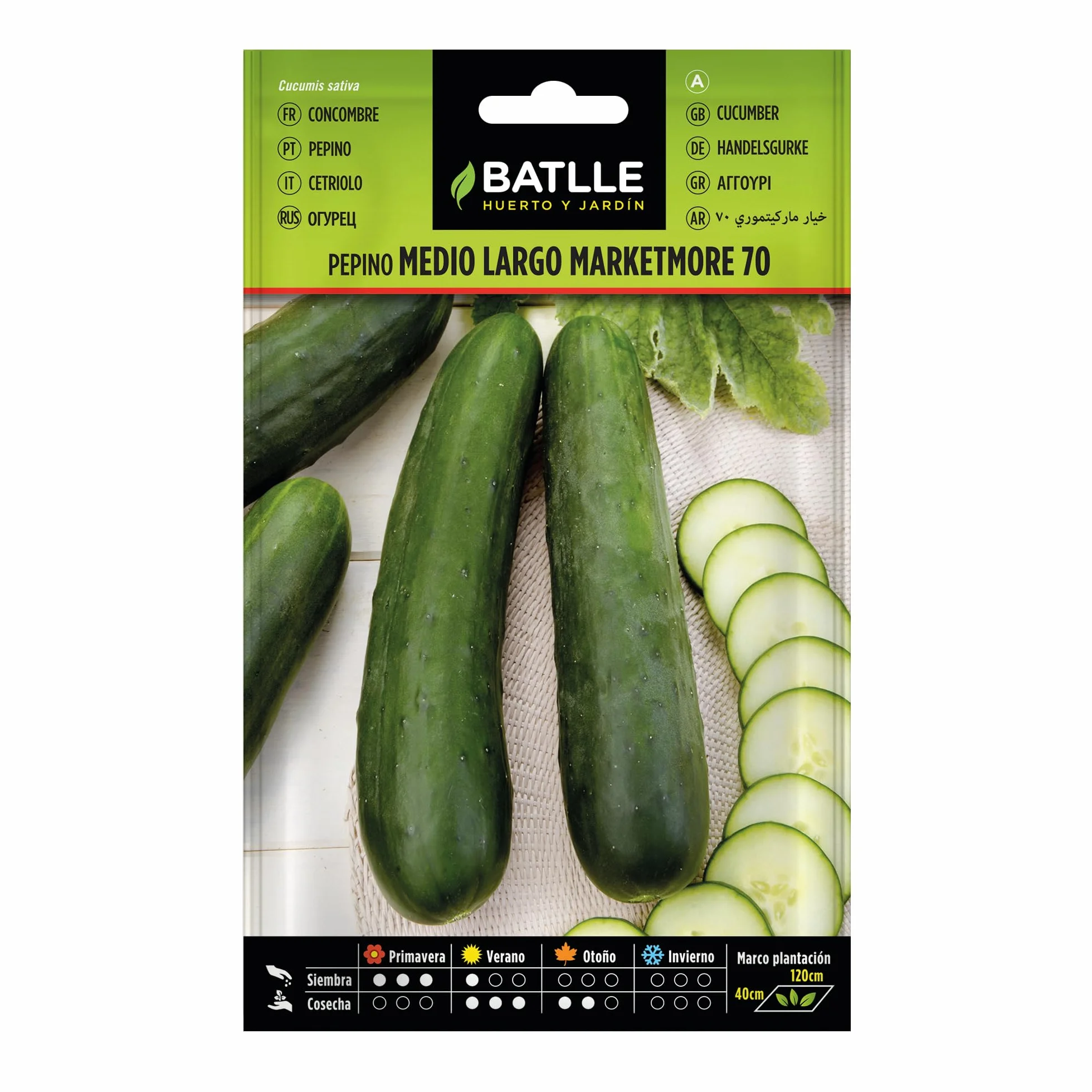 Semillas Batlle Concombre Marketmore 70 Long Moyen Blanche Verte