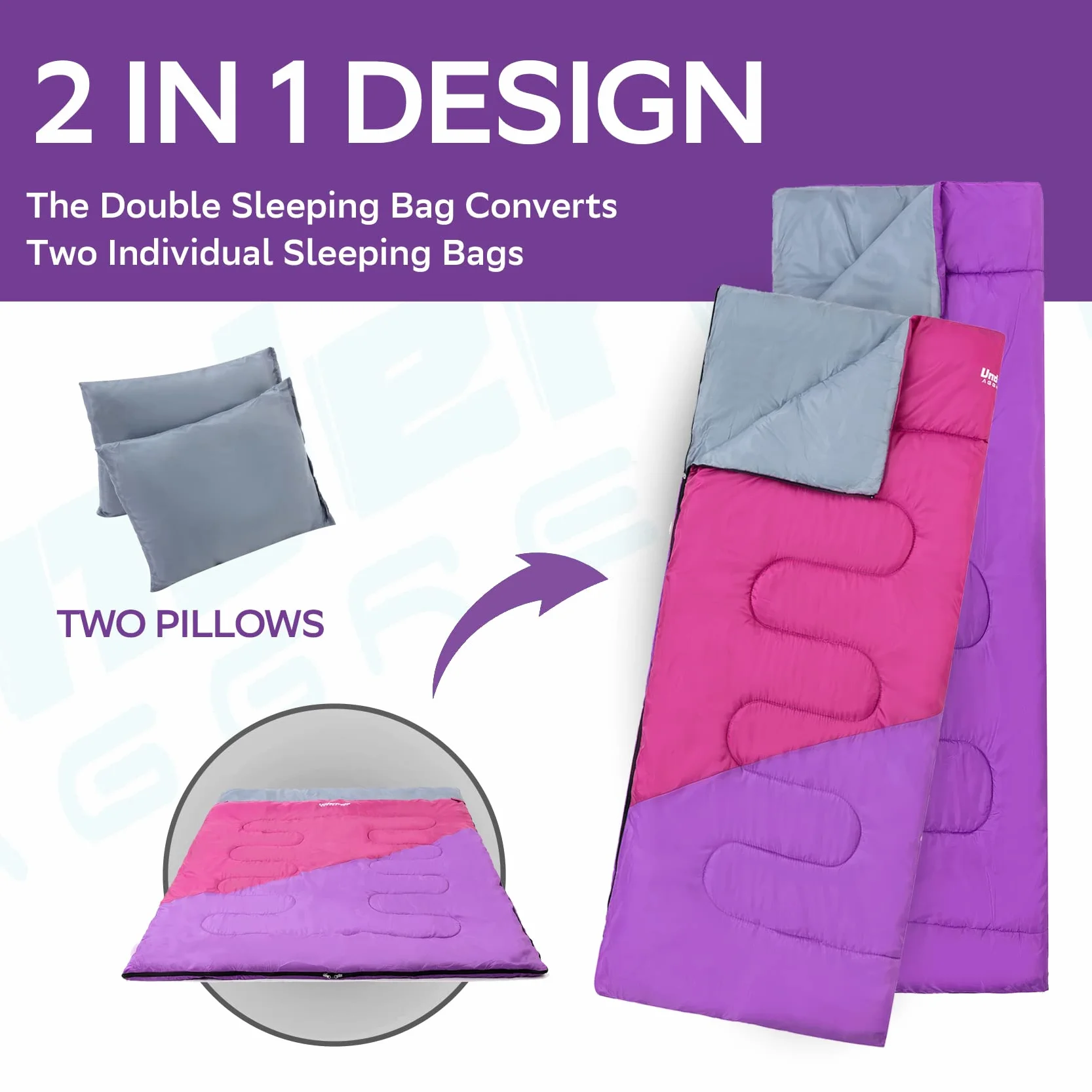 Sac de Couchage pour 2 Personnes - Sac à Couchage Double Adulte pour Camping, Sac de Couchage Compact pour 2 Places, Sac de Couchage Léger pour Enfants par Un