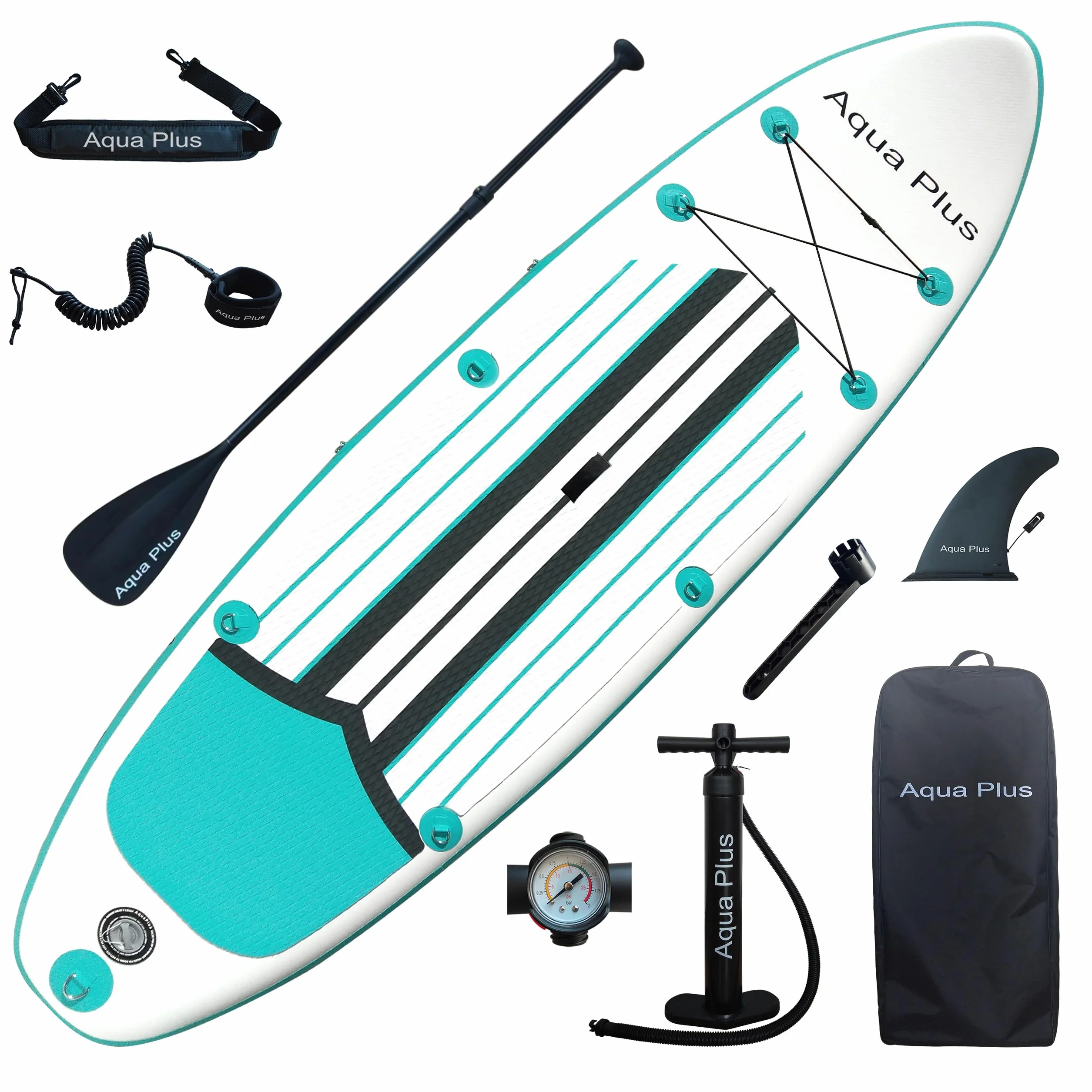 Aqua Plus Sup Gonflable de 15 cm d'épaisseur pour Tous Les Niveau x de compétence Planche à pagaie Debout, pagaie, Pompe, Sac à Dos de Voyage ISUP, Laisse, bandoulière, Jeune, Adulte