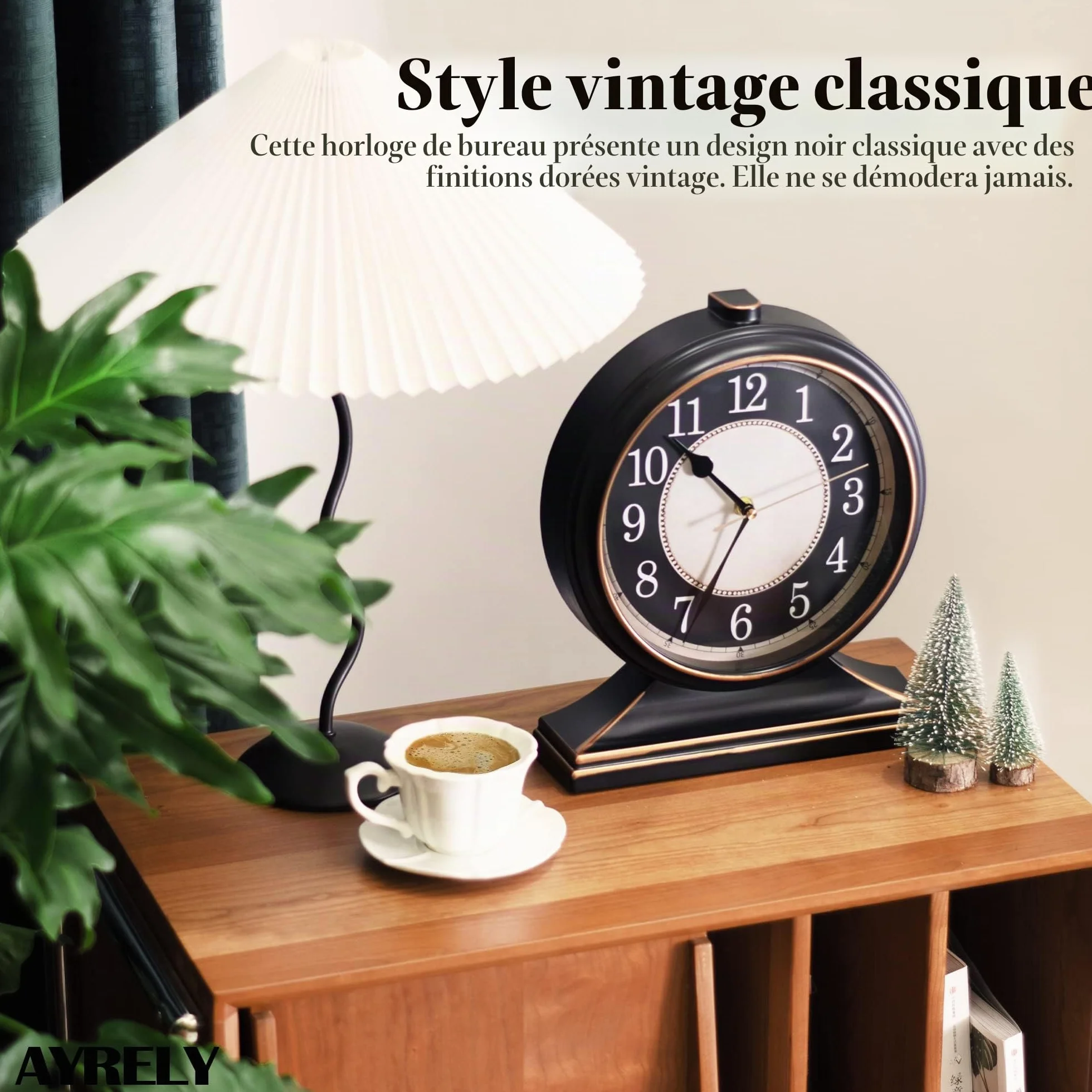 AYRELY® Horloge à Poser Vintage Silencieuse Cadran 10 Pouces Rétro pour Salon Chambre