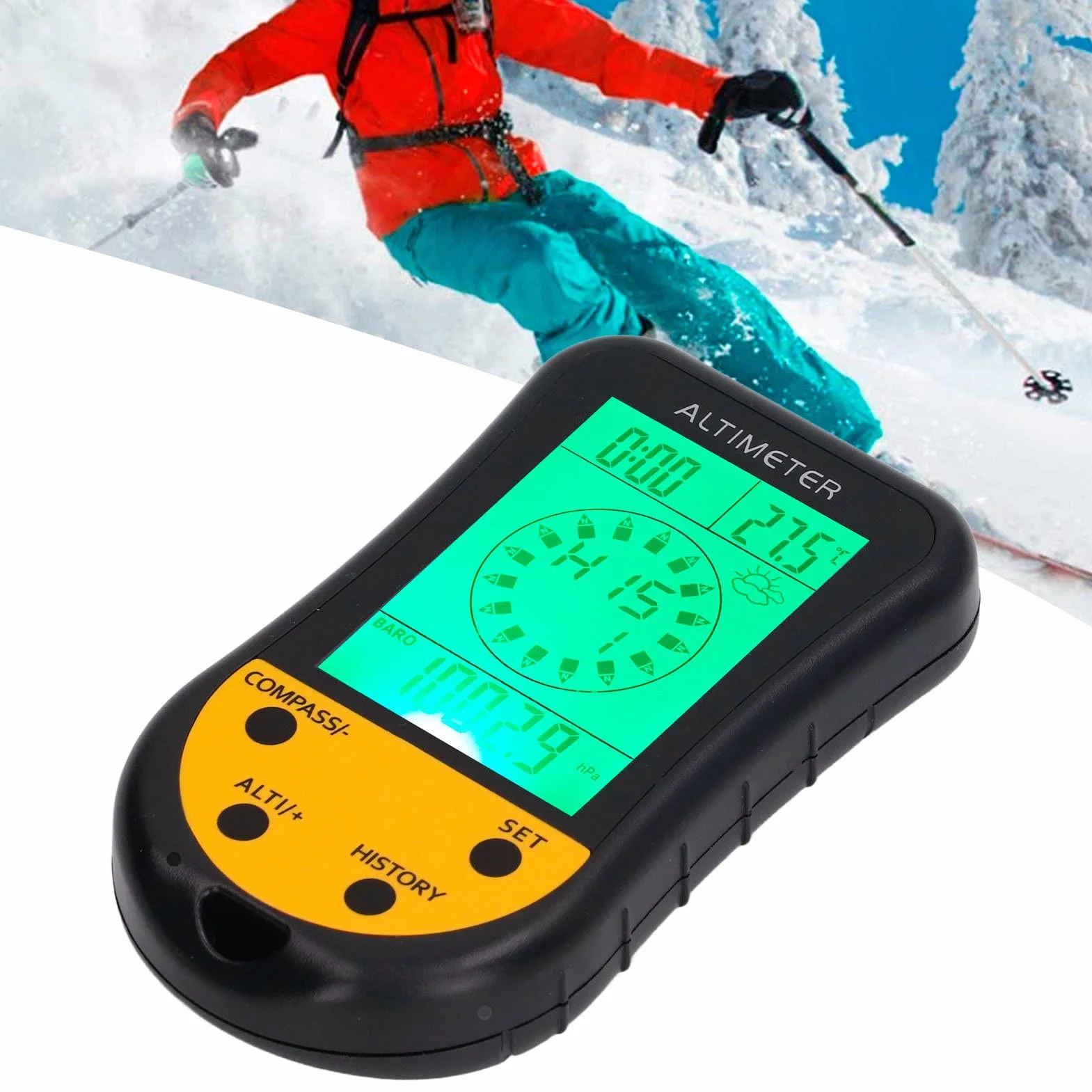 Buachois Altimètre Barométrique Numérique, 8 en 1 Extérieur Baromètre Multifonction Thermomètre Météo Portable LCD Pré-Avertissement Rappeler Boussole Altimètre Testeur de Pression