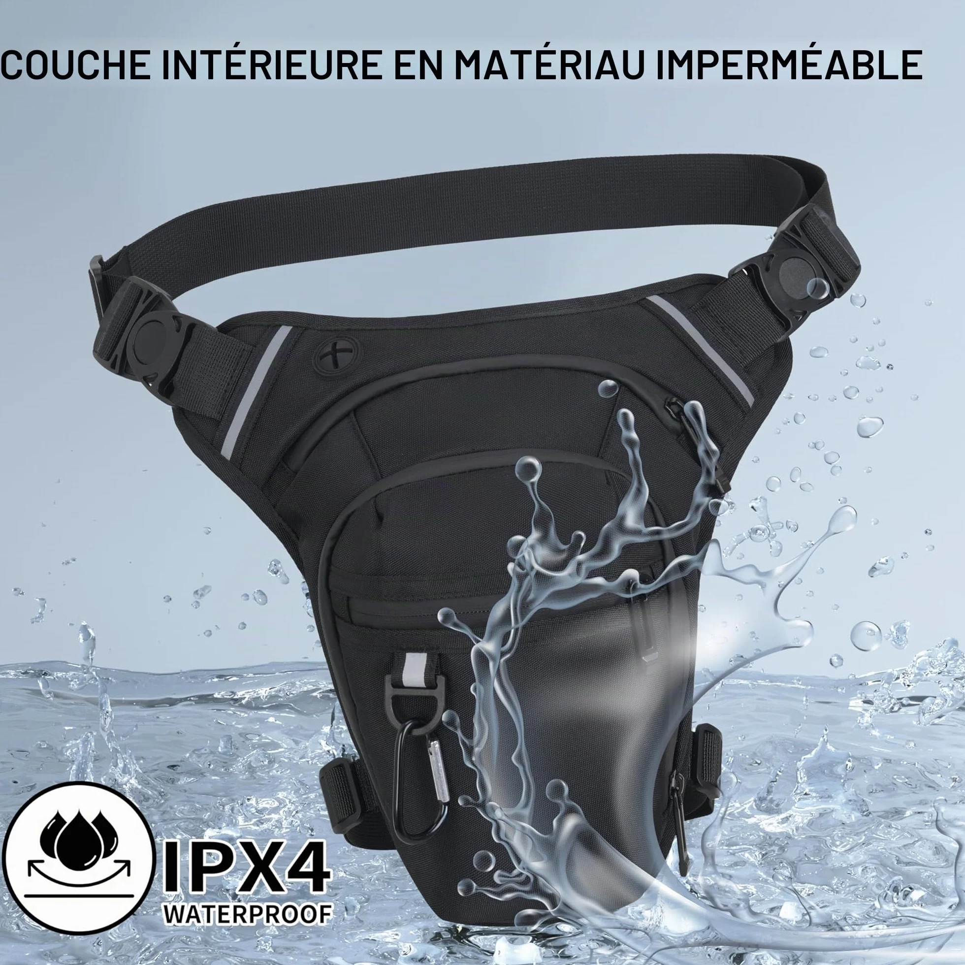 Sacoche de Jambe Moto, Étanche pour Cuisse, Tactique, Homme Femme, pour Course, Randonnée, Cyclisme, Pêche