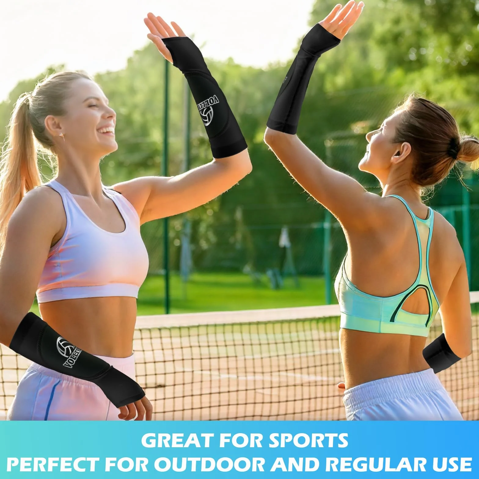 CIATBYYJ Manchons de bras de volley-ball avec coussinets de protection en mousse et trou pour le pouce - Manchon rembourré pour avant-bras - Pour enfants et jeunes - 1 paire