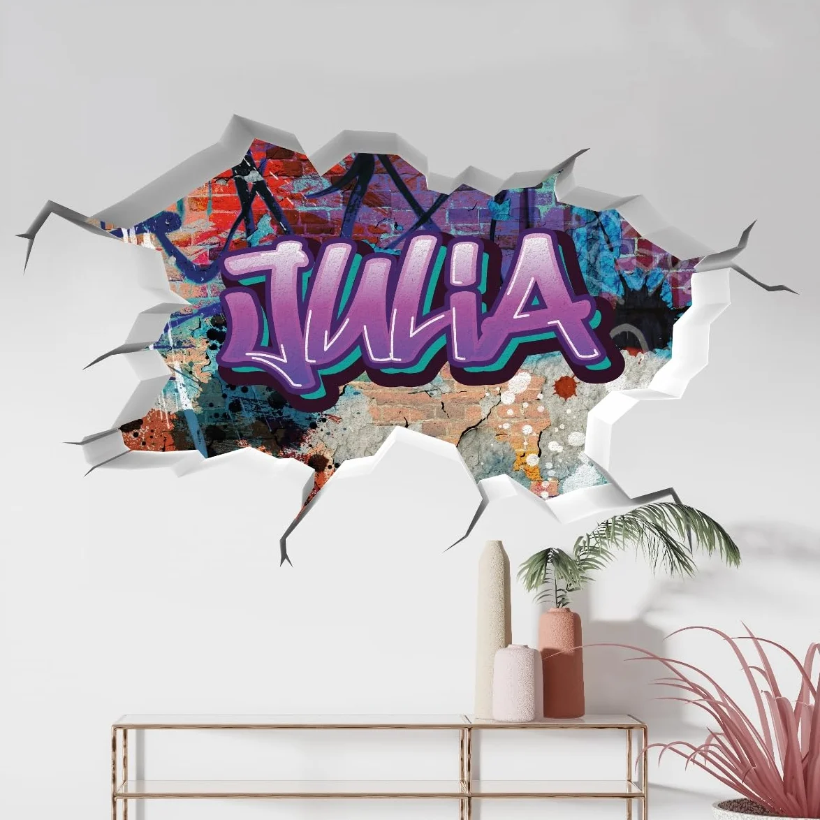 Sticker mural personnalisé prénom 3D graffiti 100x58cm tjapalo® vr201 stickers muraux enfants