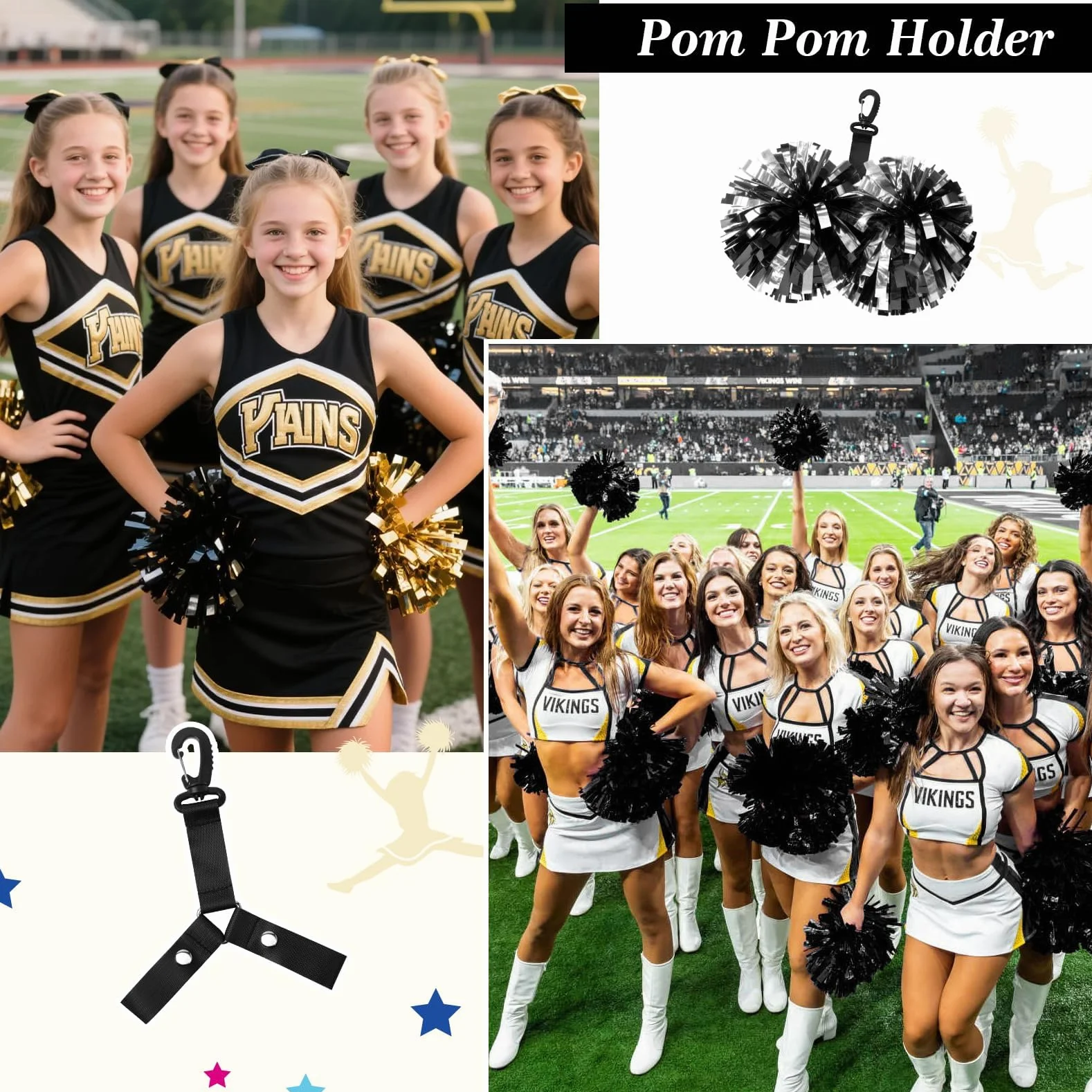 Attache Pompons de Pom-Pom Girl, Support à Pompons, Accessoire de Cheerleading, Pom-Pom Porte-Ruban